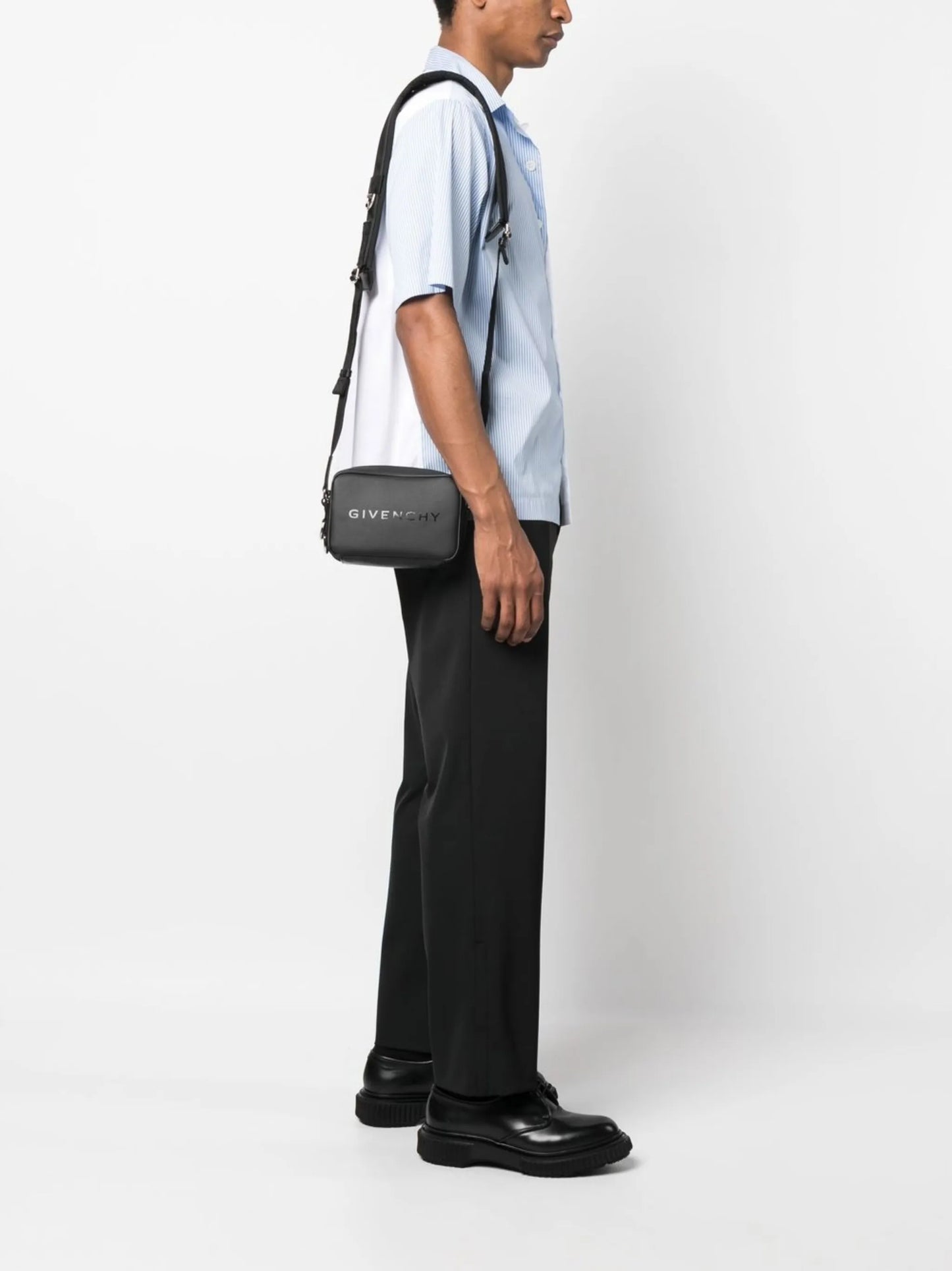 logo-print leather messenger bag