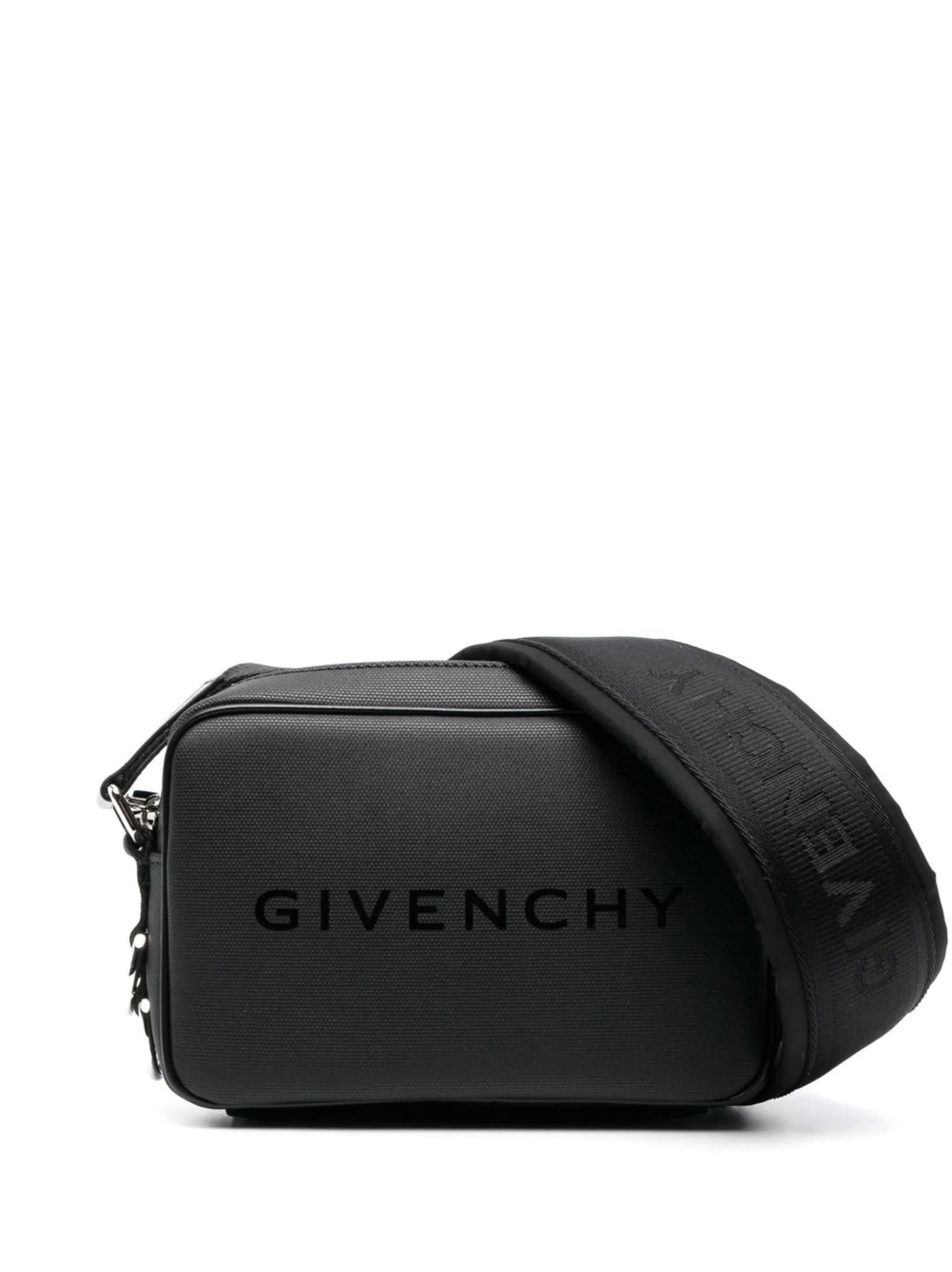 logo-print leather messenger bag