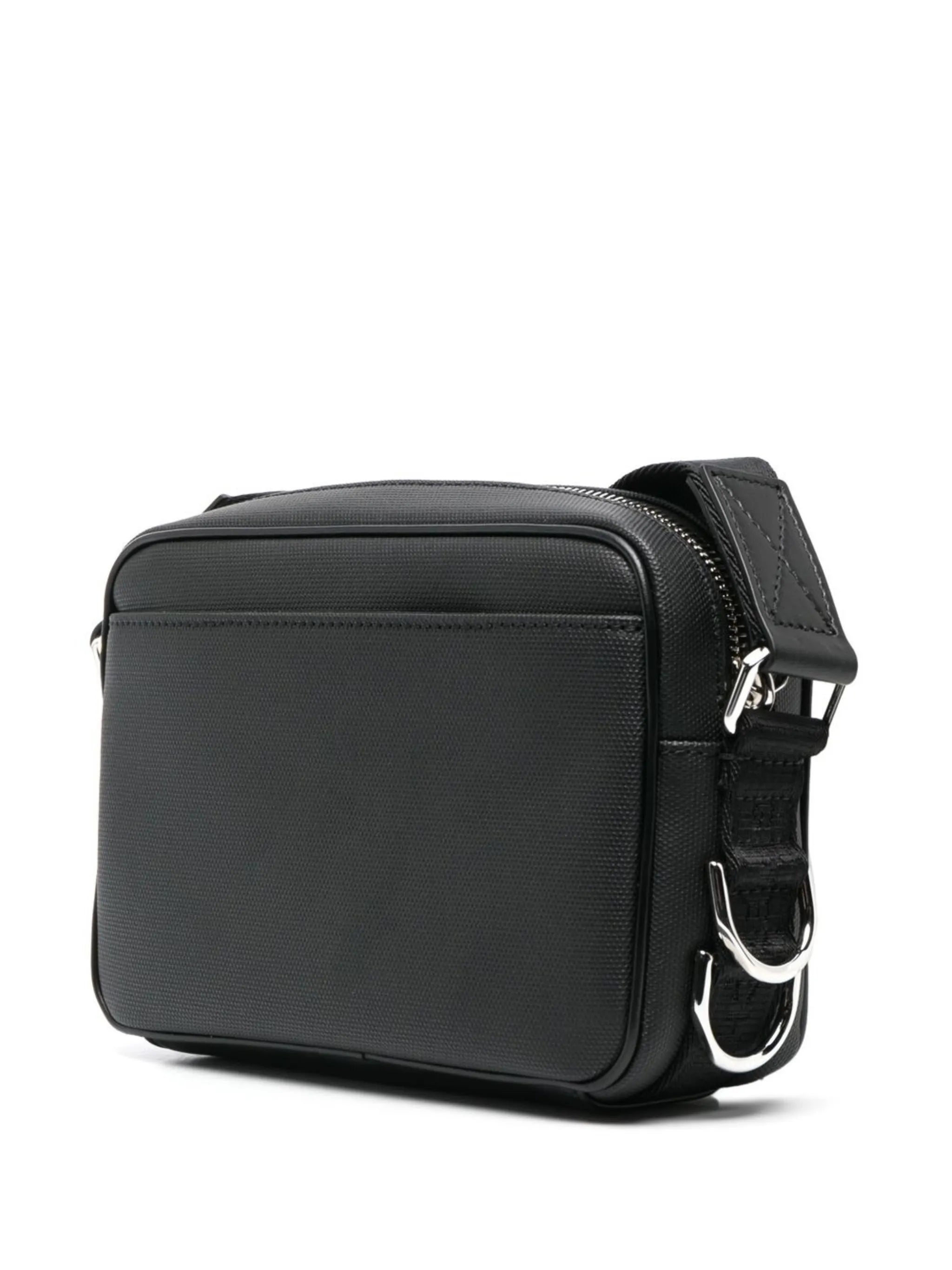 logo-print leather messenger bag
