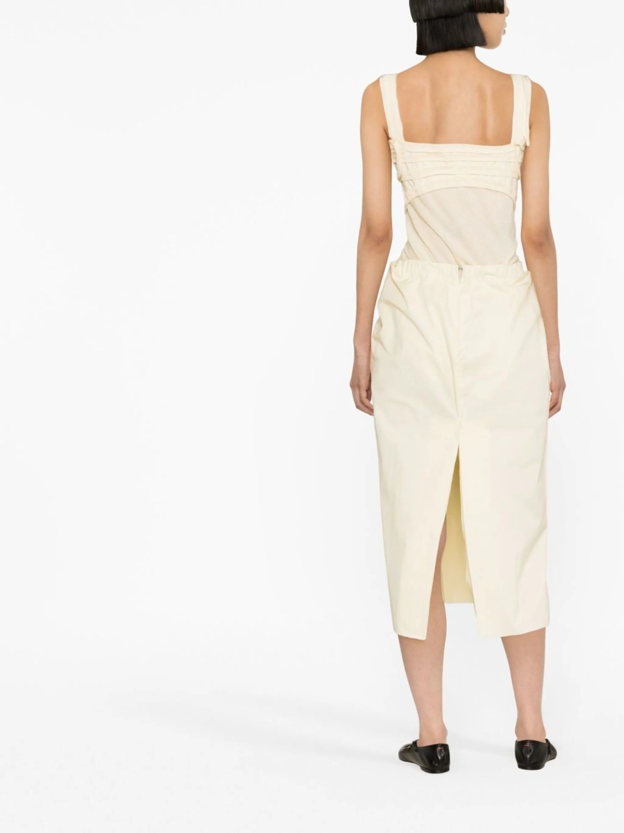 tape-detail sleeveless midi dress