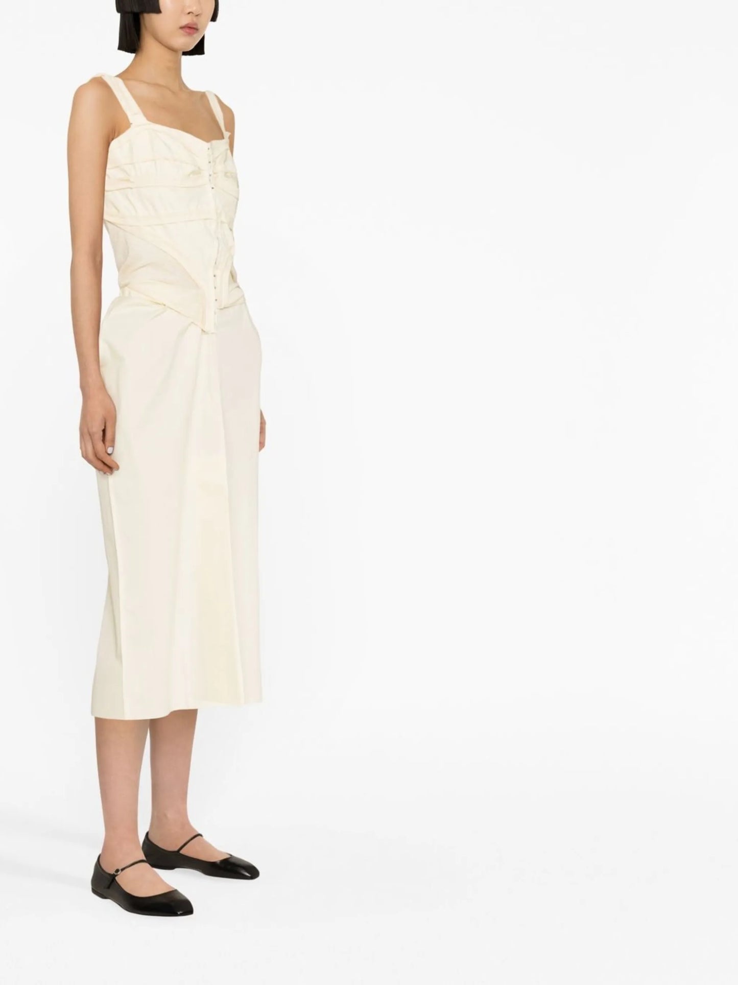 tape-detail sleeveless midi dress