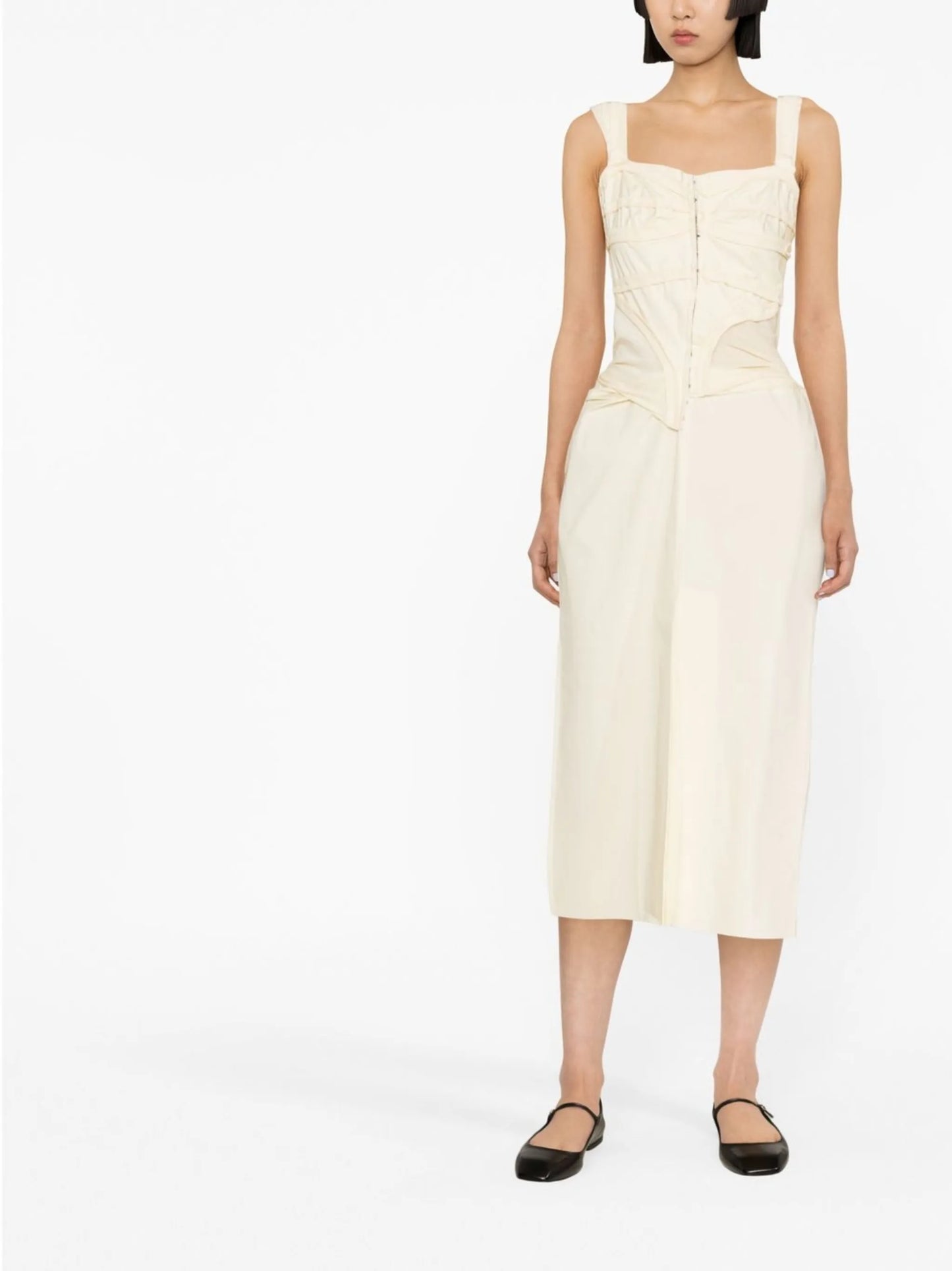 tape-detail sleeveless midi dress