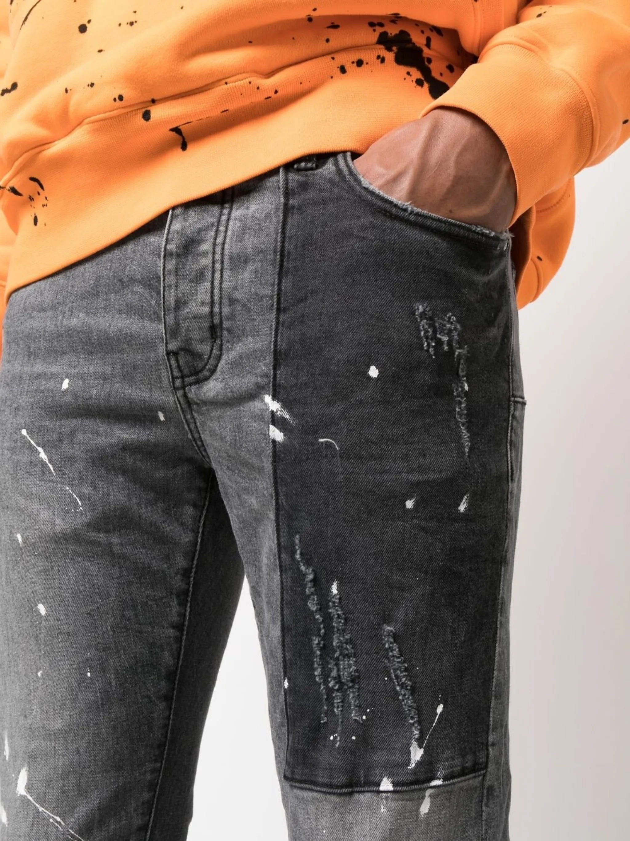 paint-splatter slim-fit jeans