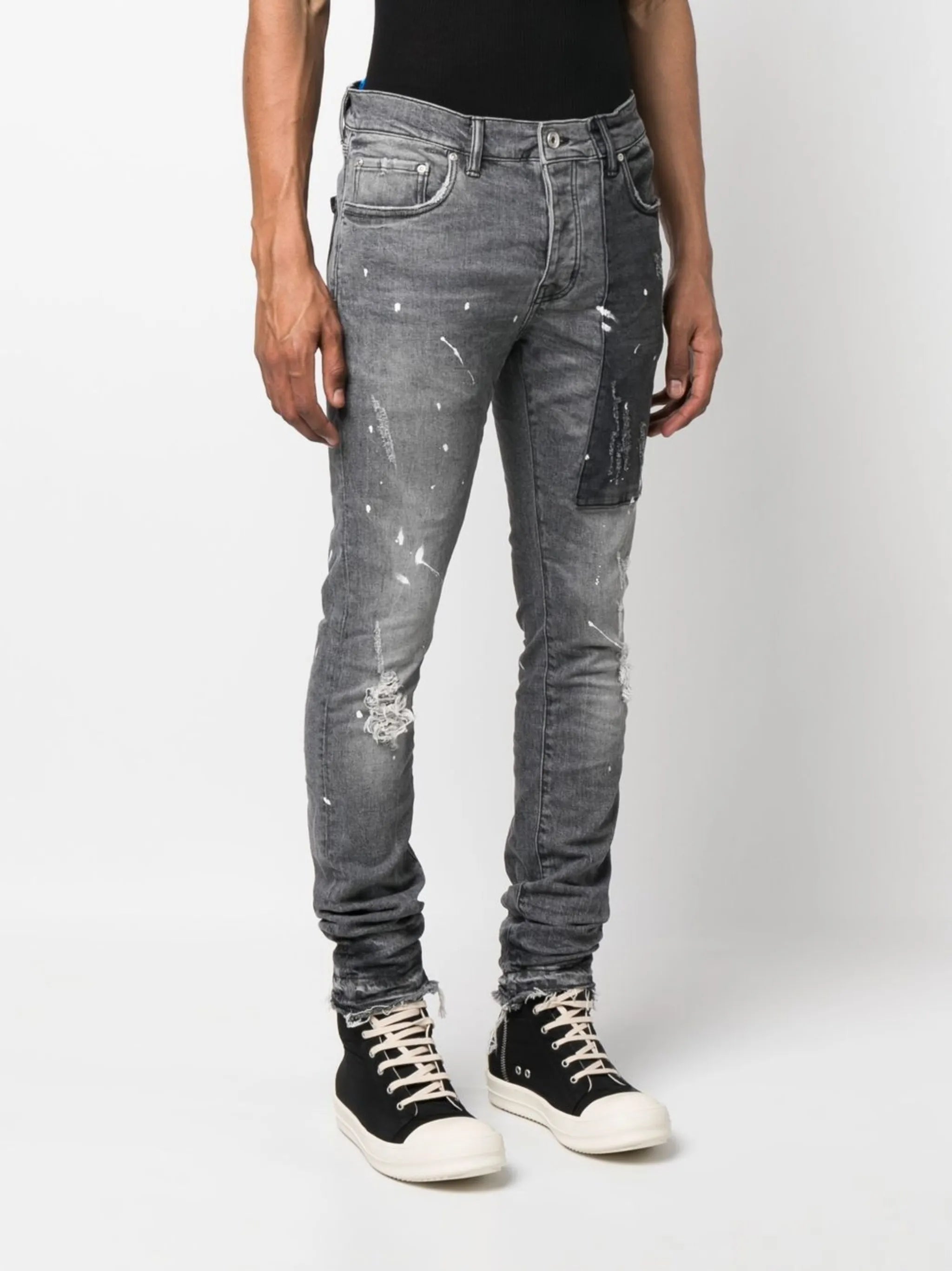 paint-splatter slim-fit jeans