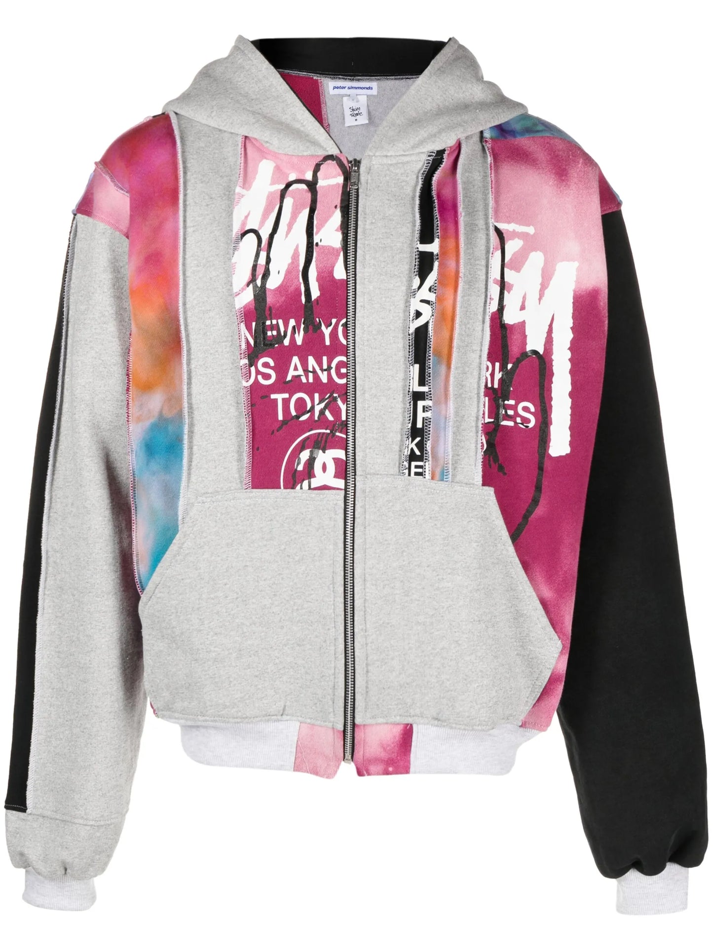 panelled cotton zip-up hoodie