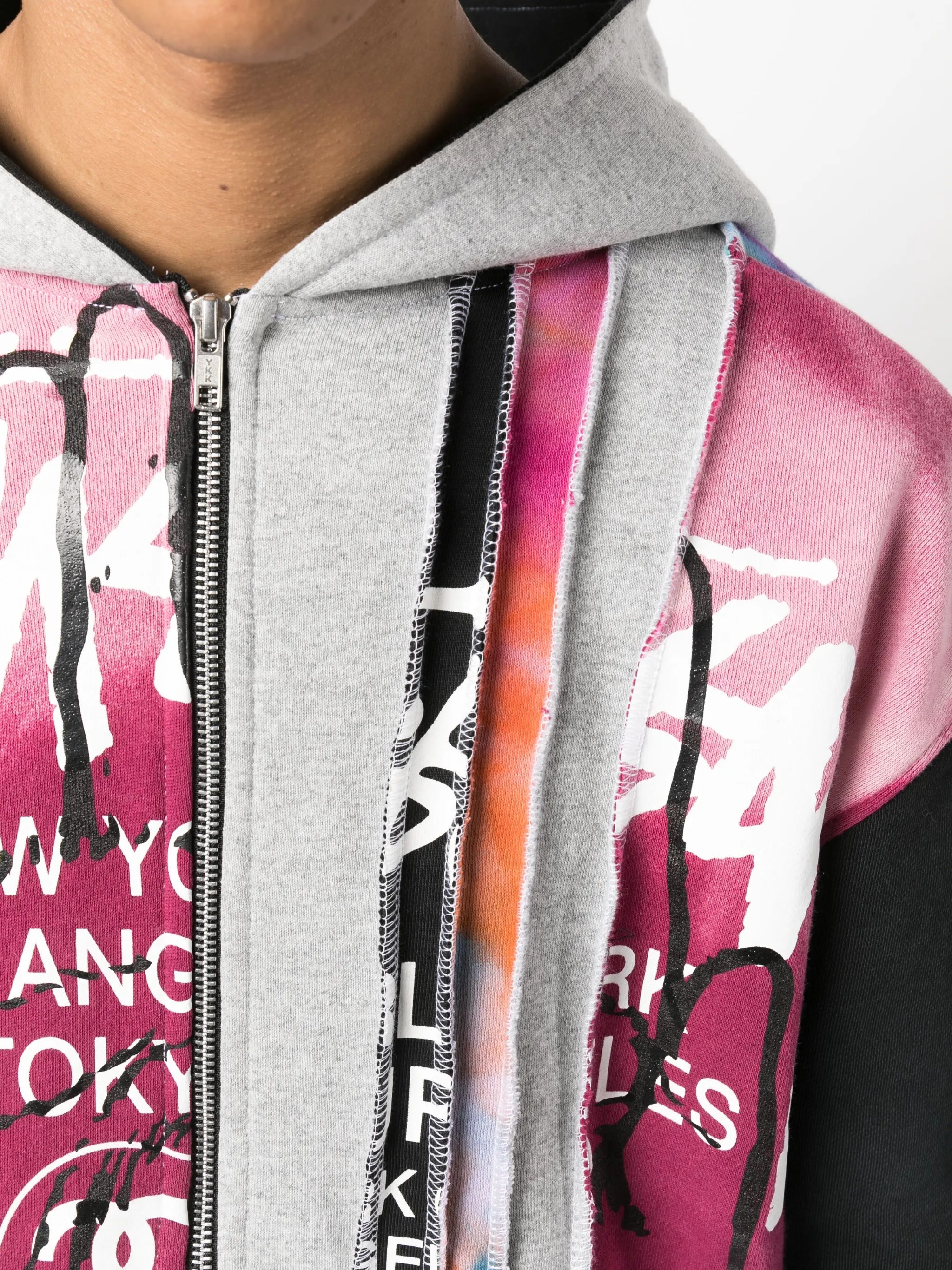 panelled cotton zip-up hoodie