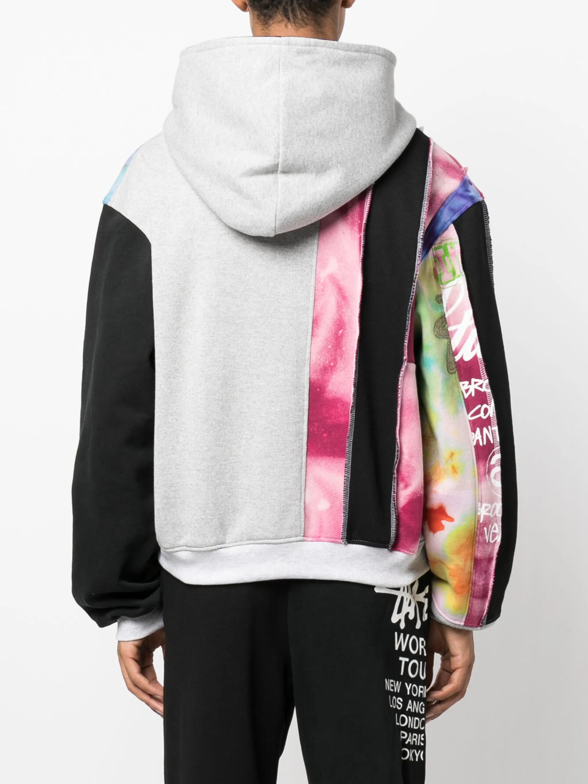 panelled cotton zip-up hoodie
