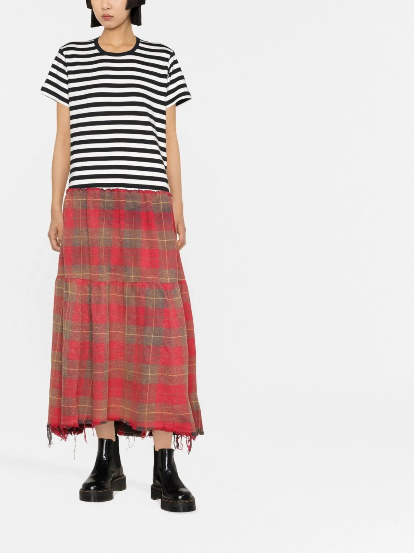 striped and plaid maxi dress