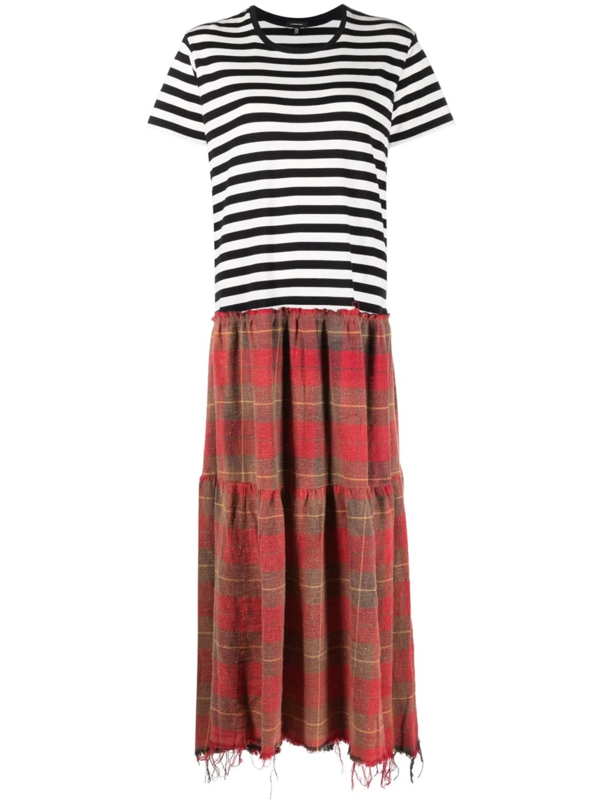 striped and plaid maxi dress
