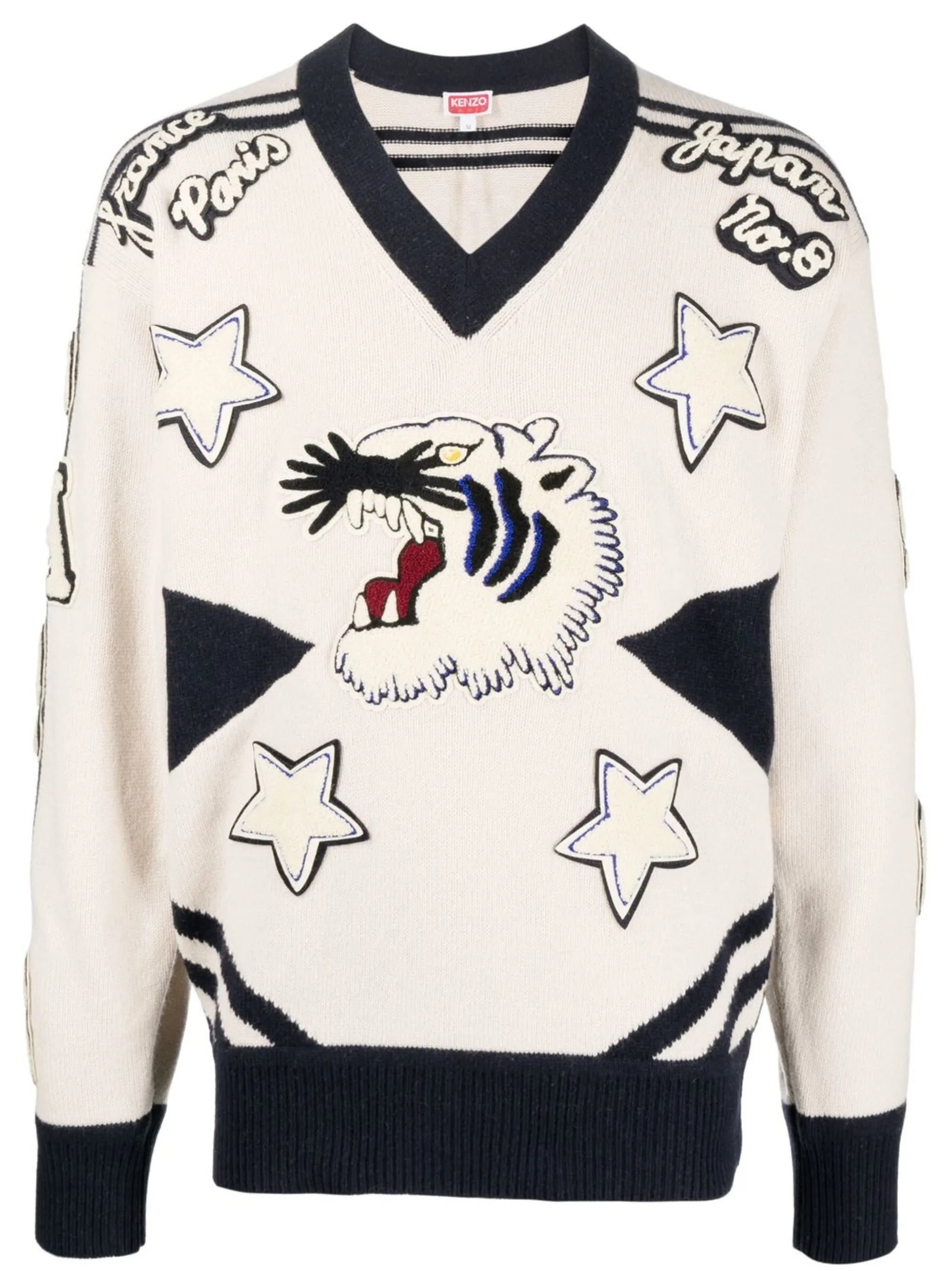 applique-detail V-neck jumper