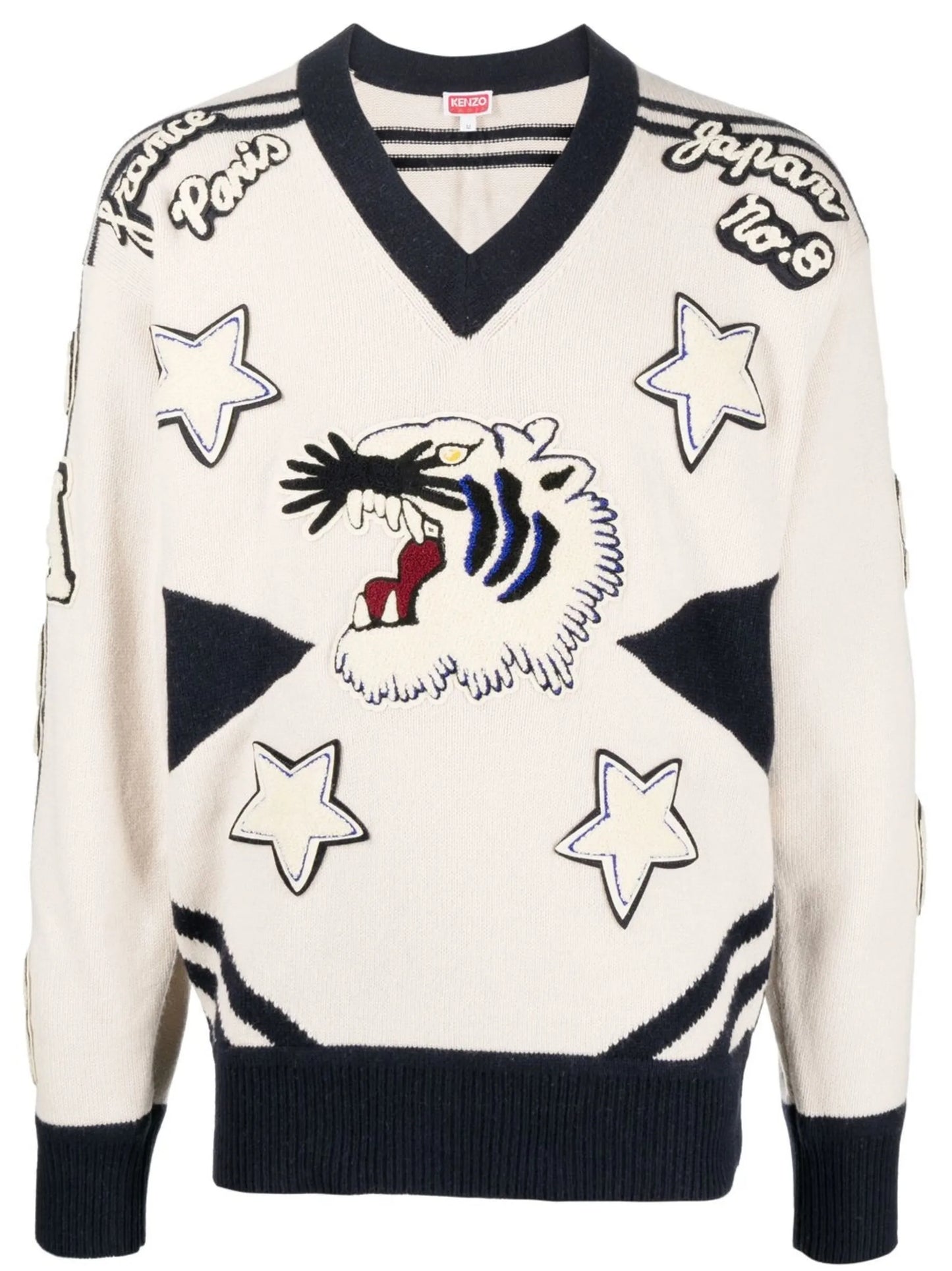 applique-detail V-neck jumper