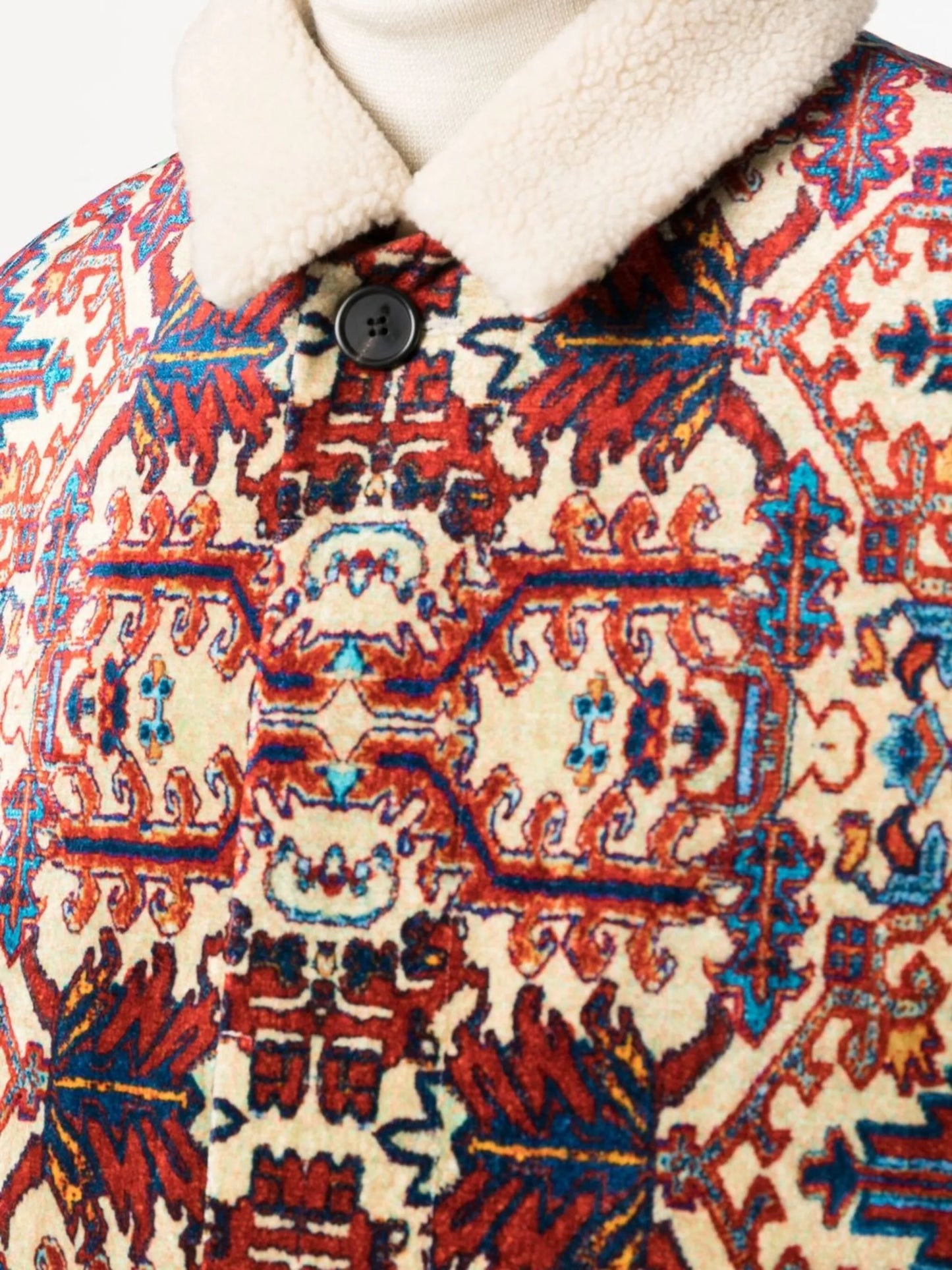 shearling-collar abstract-print jacket