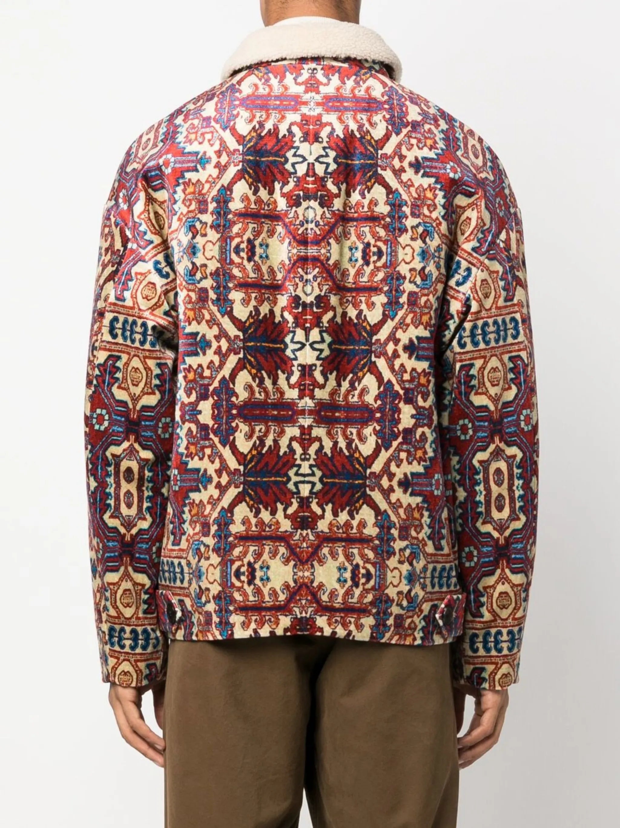 shearling-collar abstract-print jacket