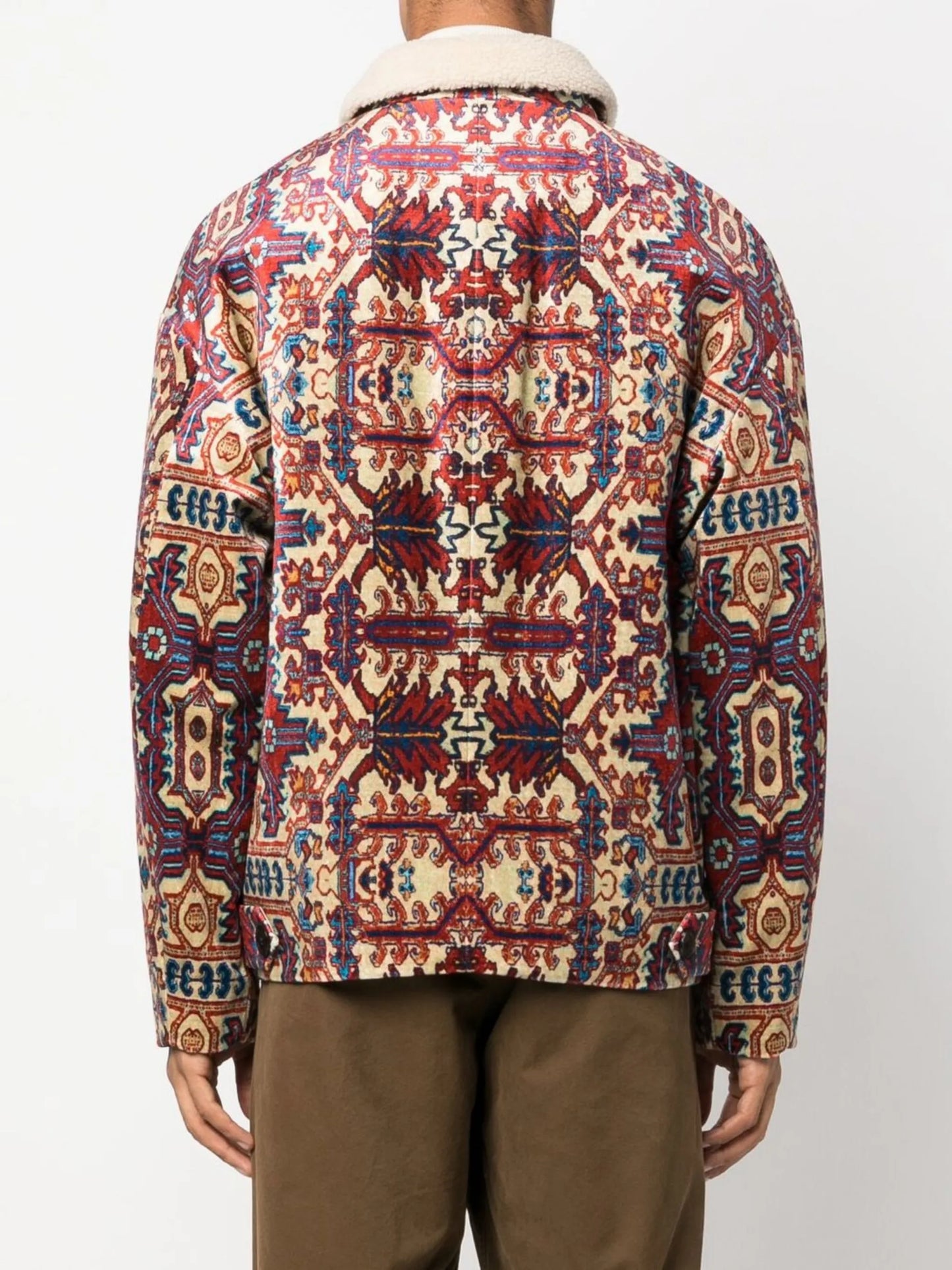 shearling-collar abstract-print jacket