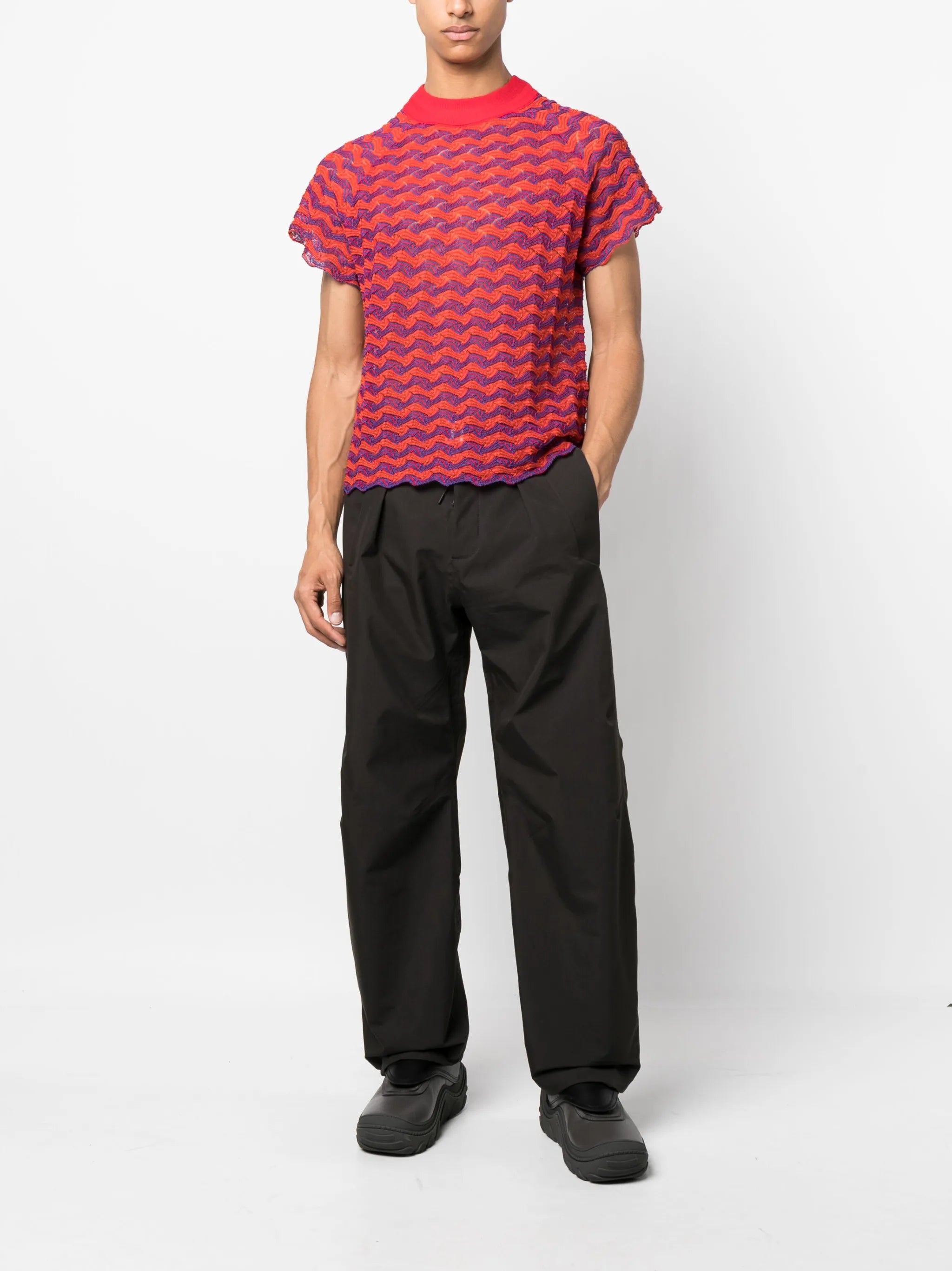 scallop-hem knitted T-shirt