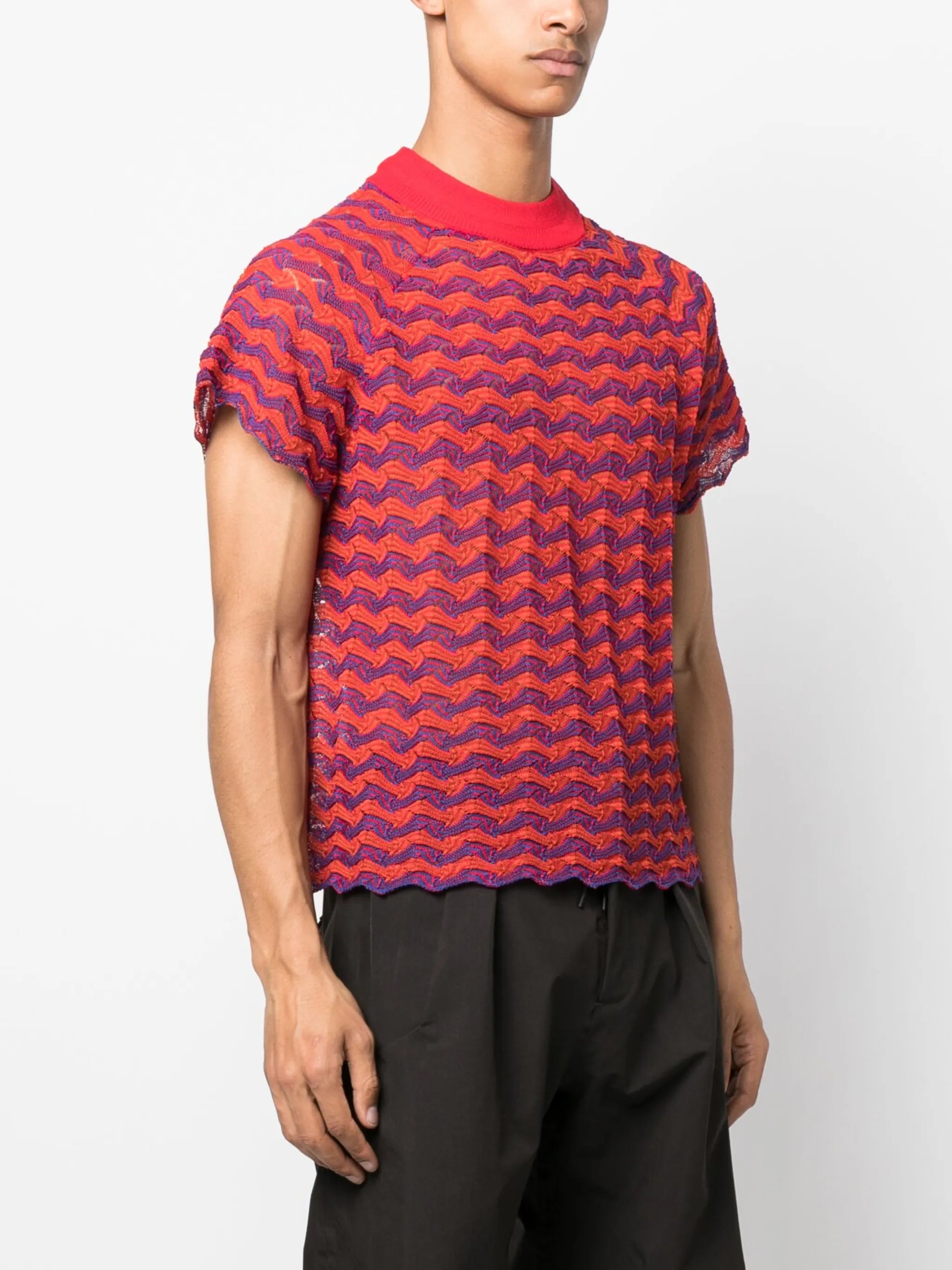 scallop-hem knitted T-shirt