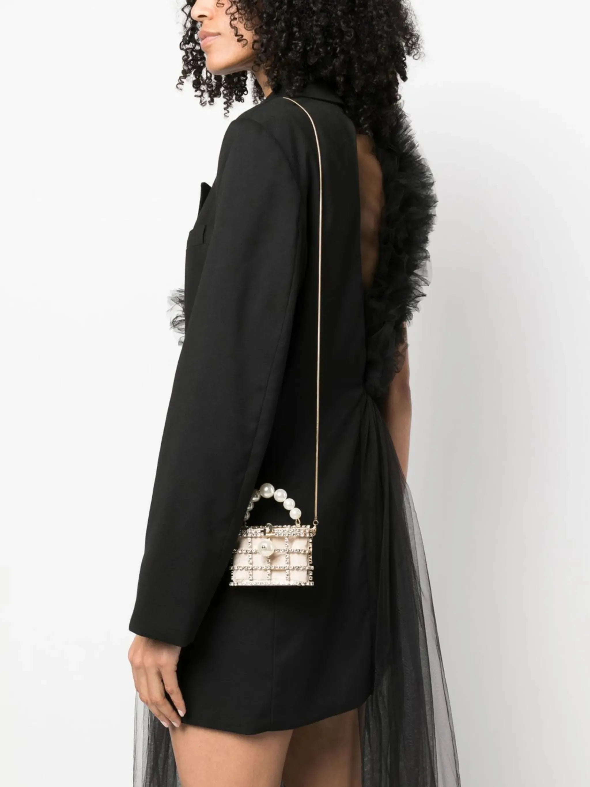 crystal-embellished caged mini bag