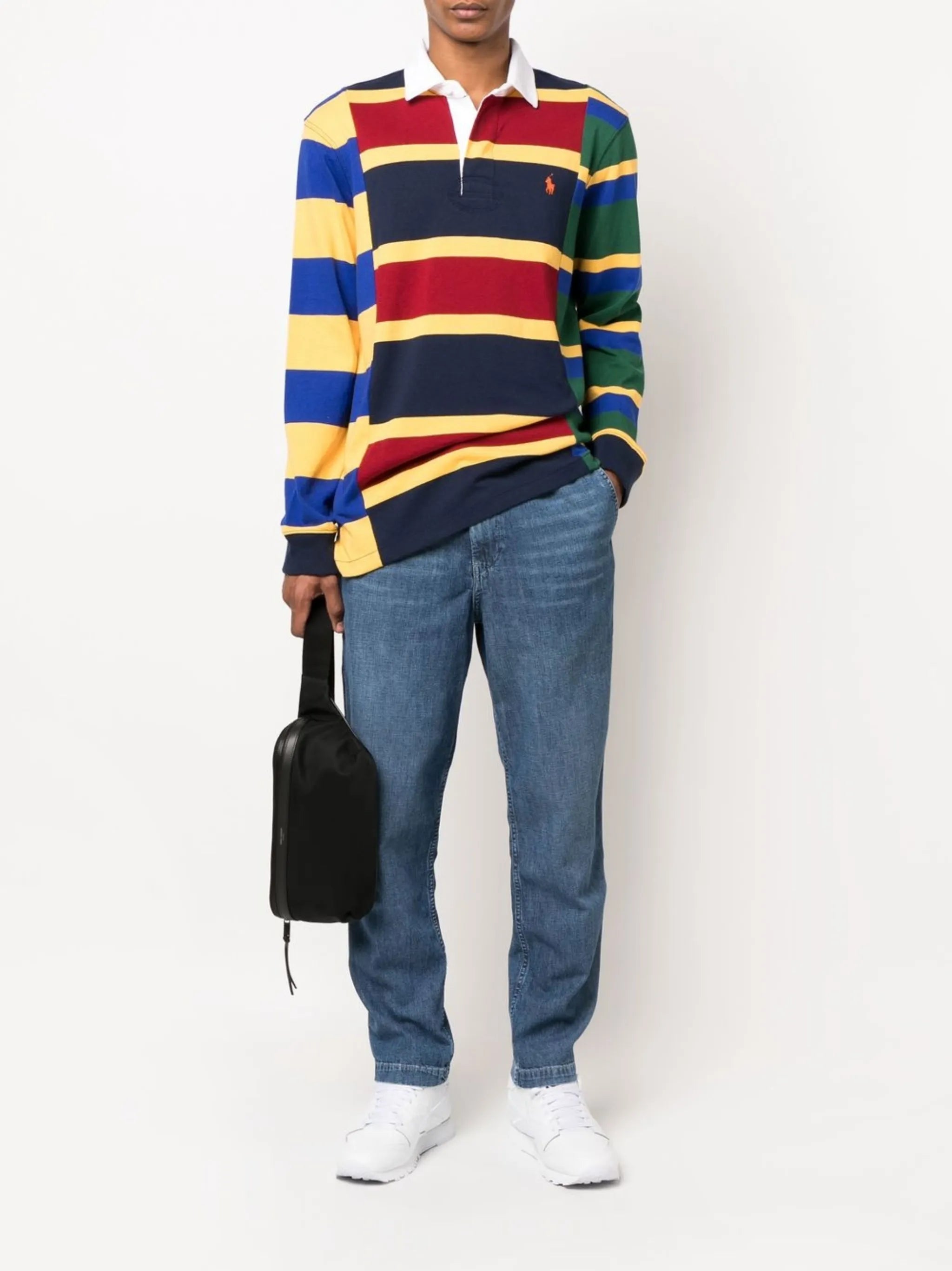 striped long-sleeved polo shirt