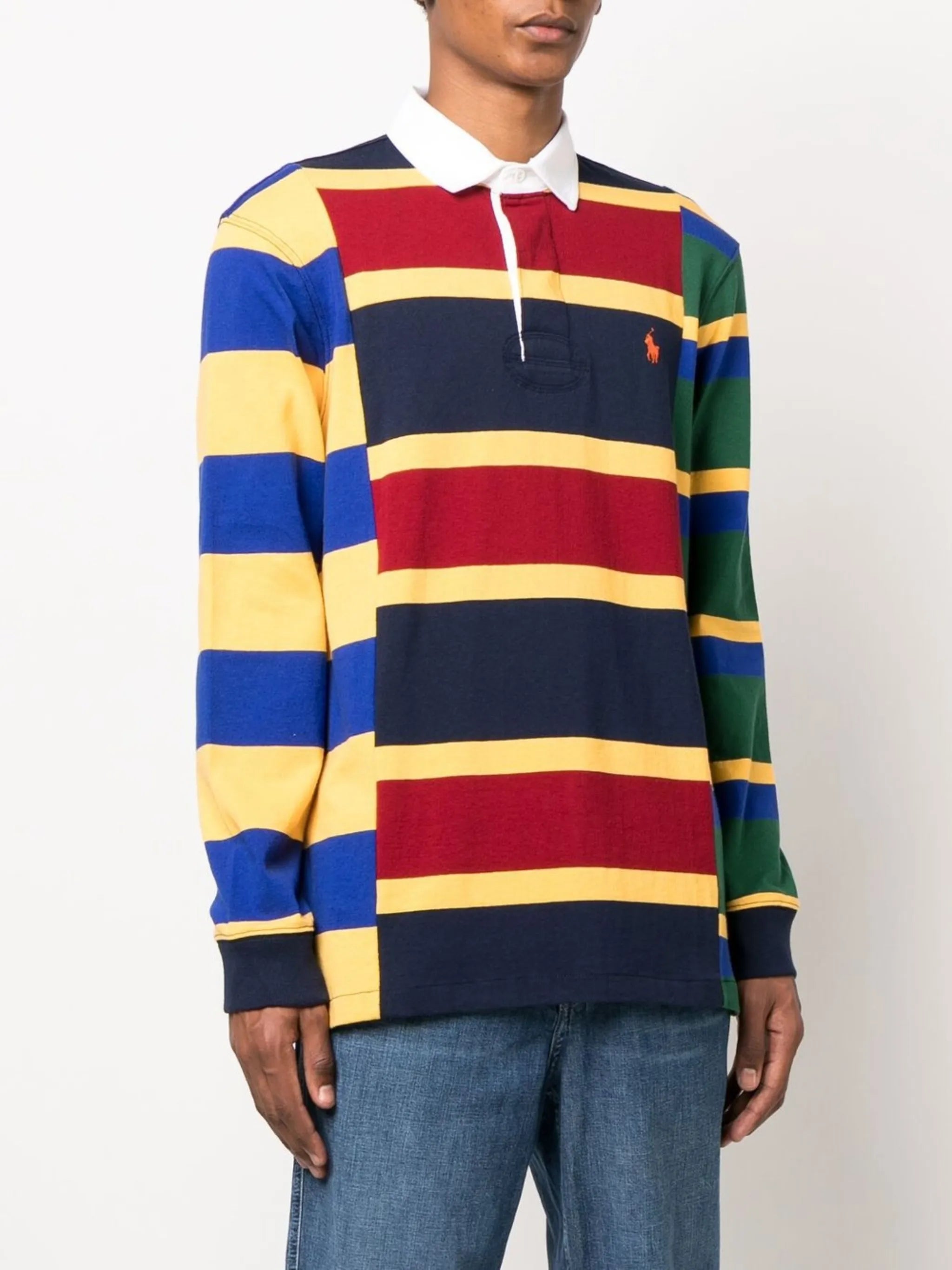 striped long-sleeved polo shirt