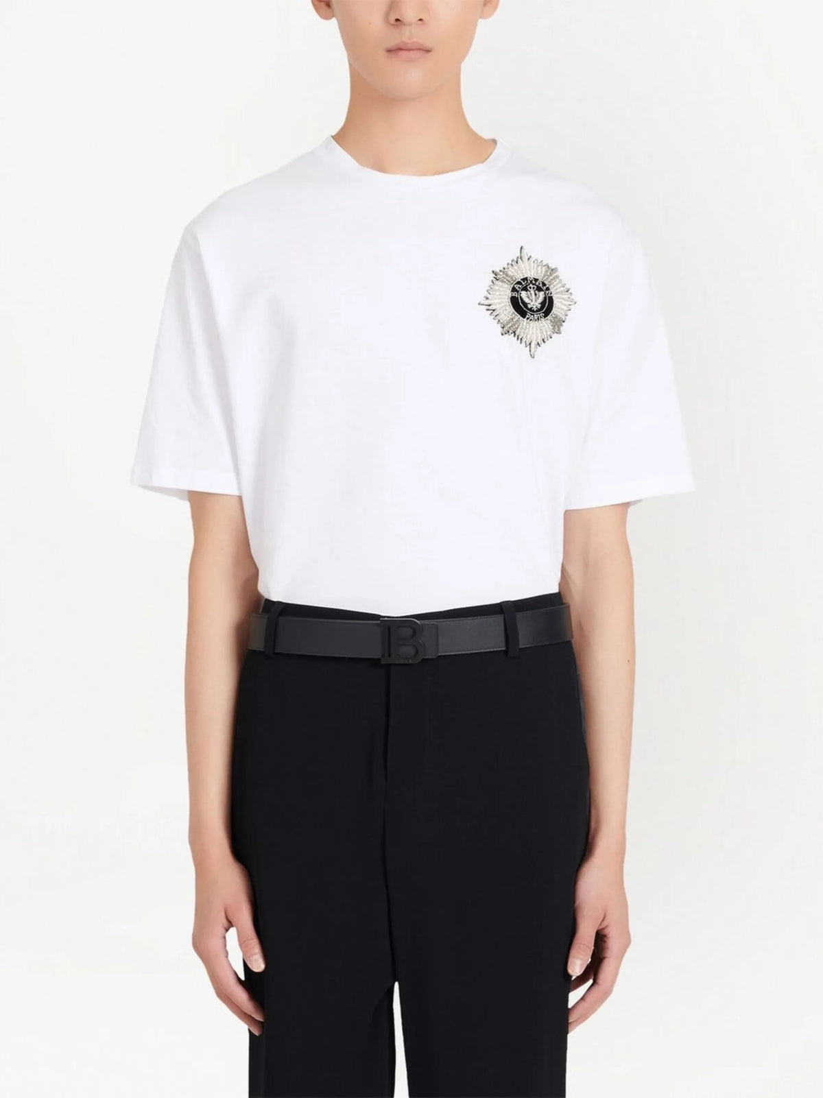 logo-plaque buckled belt