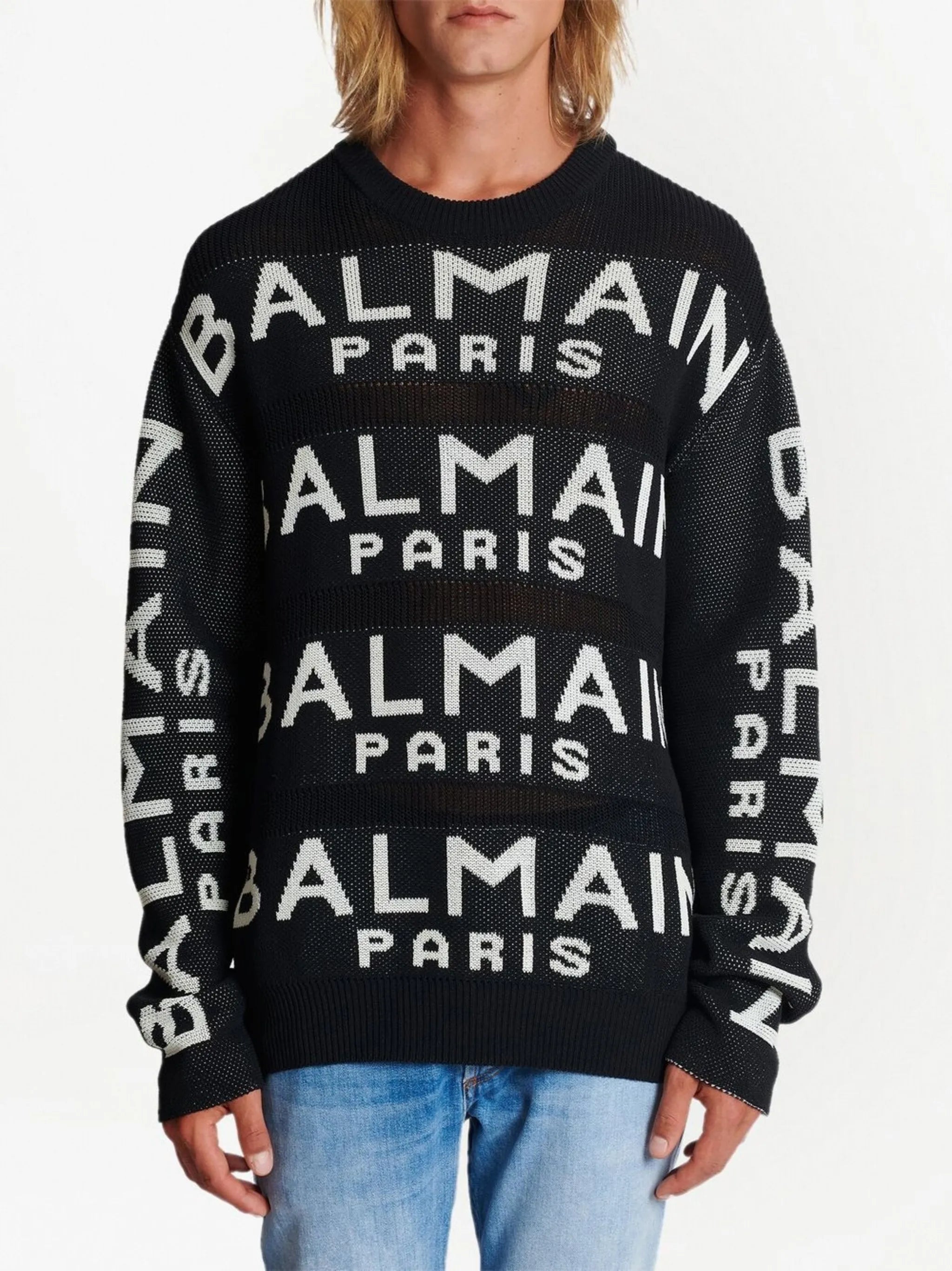 logo-intarsia knitted jumper