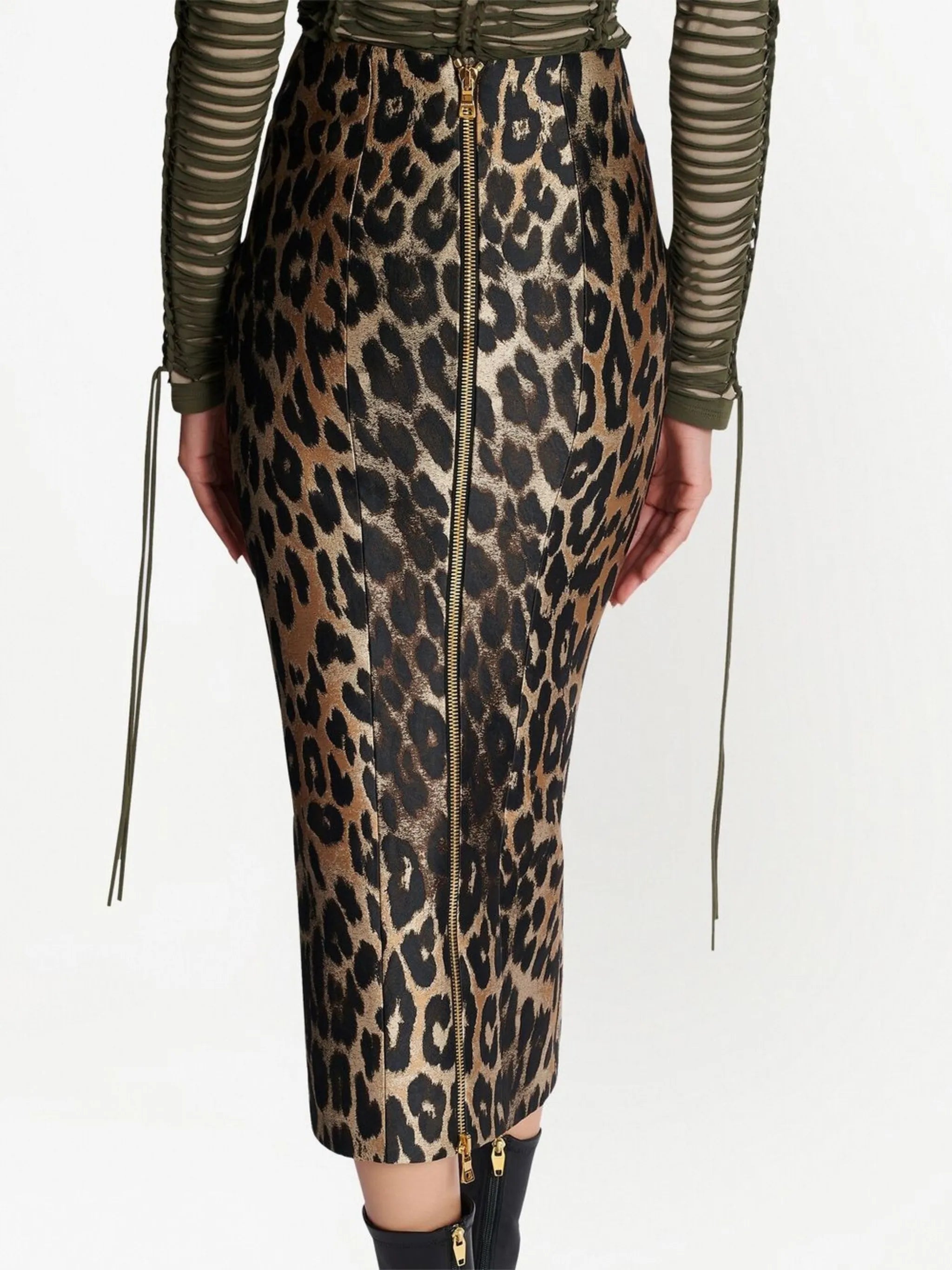 leopard-print straight skirt