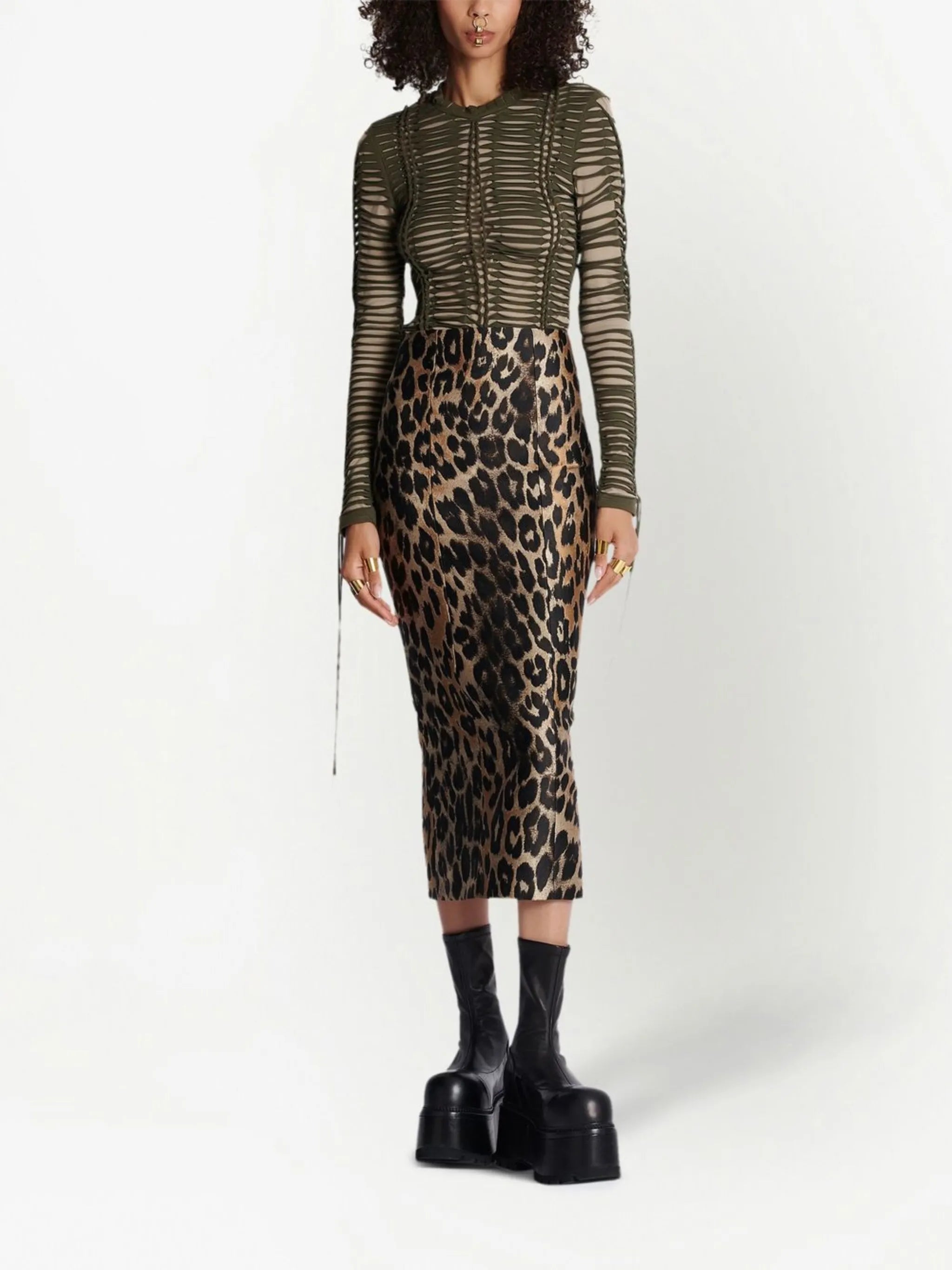 leopard-print straight skirt