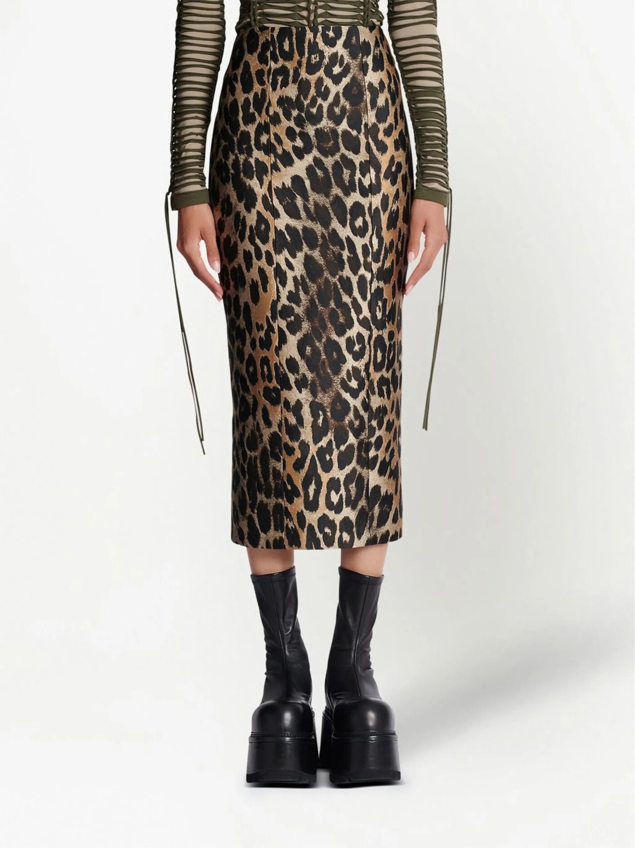 leopard-print straight skirt