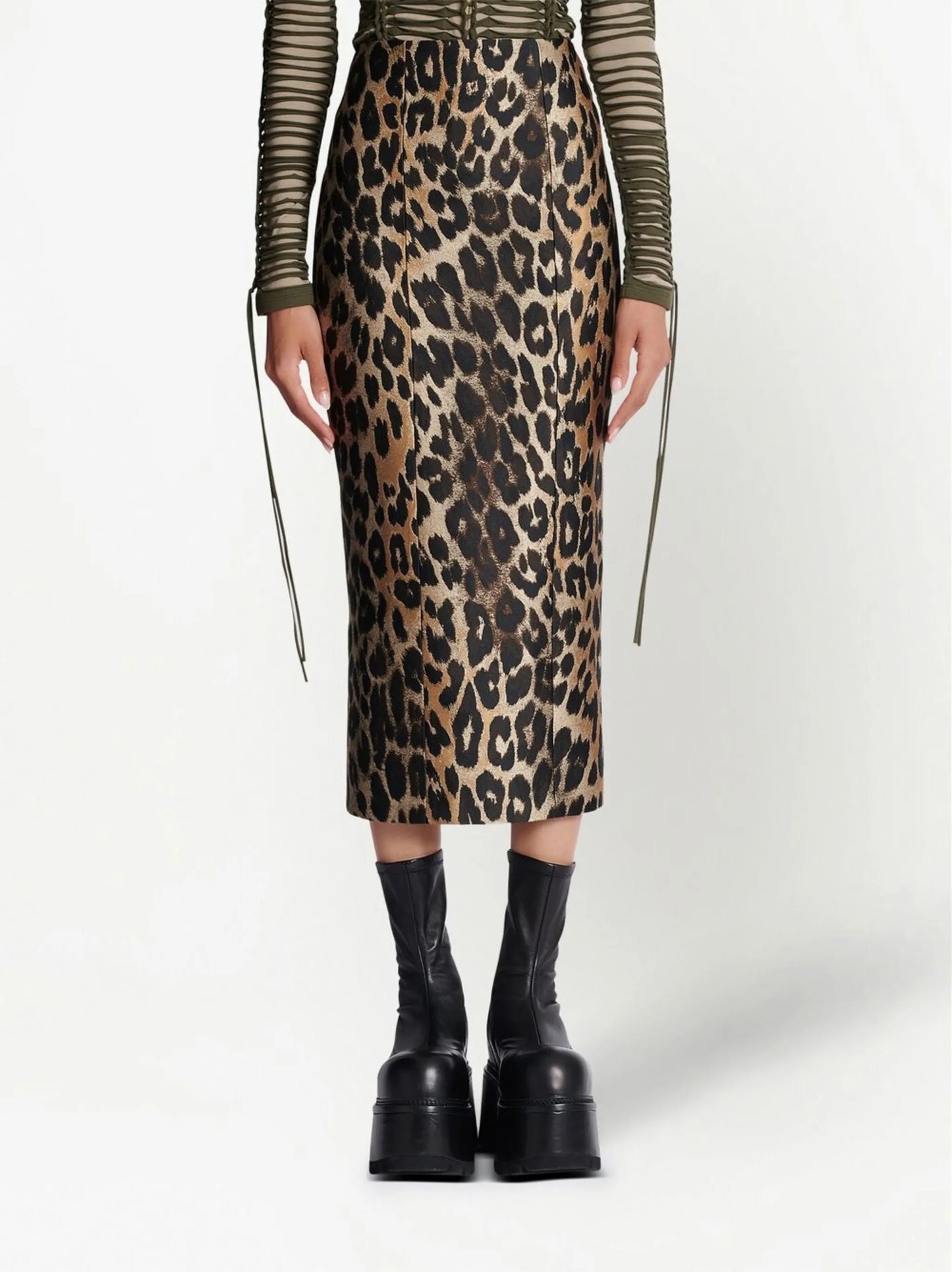 leopard-print straight skirt