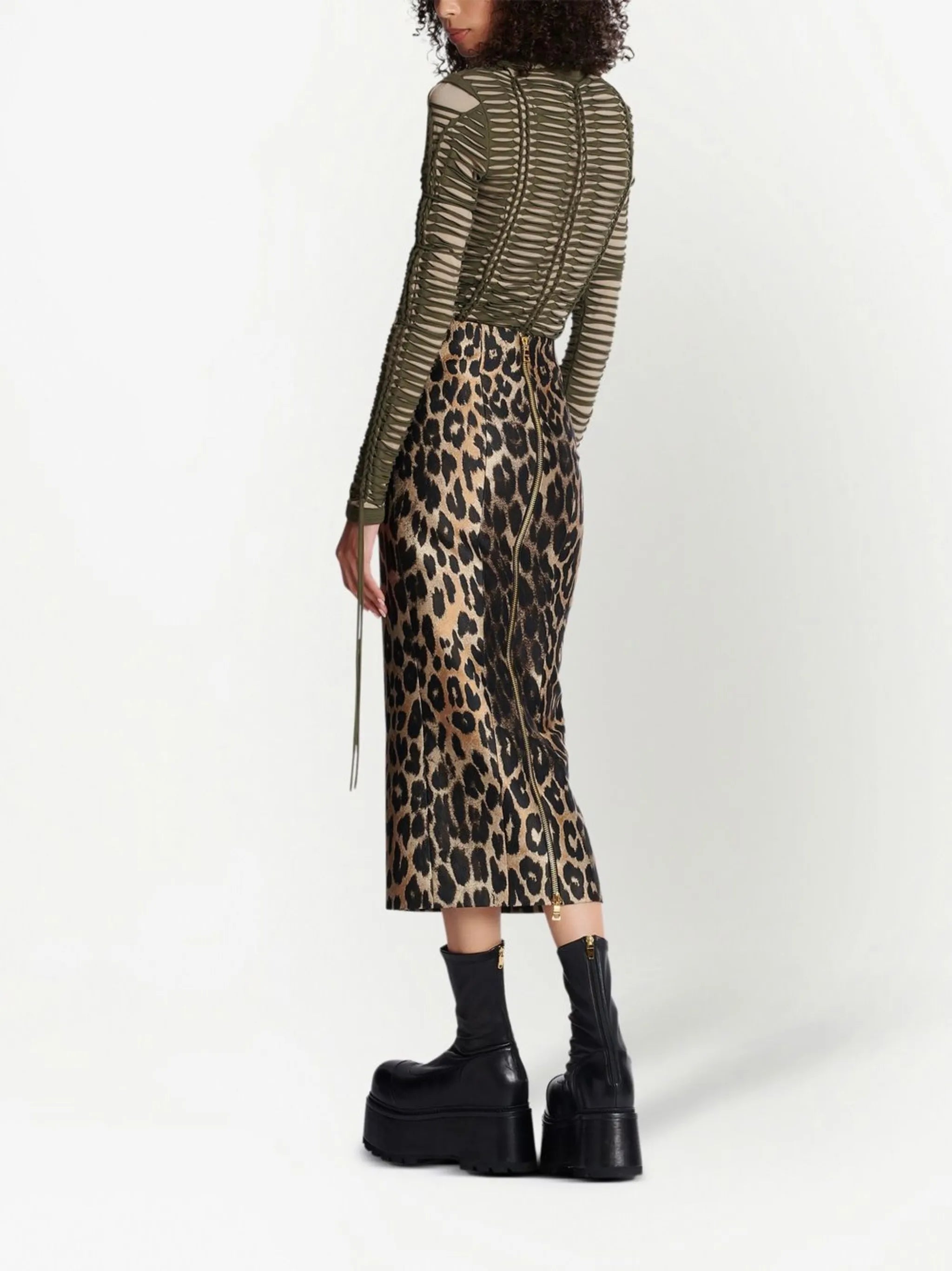 leopard-print straight skirt