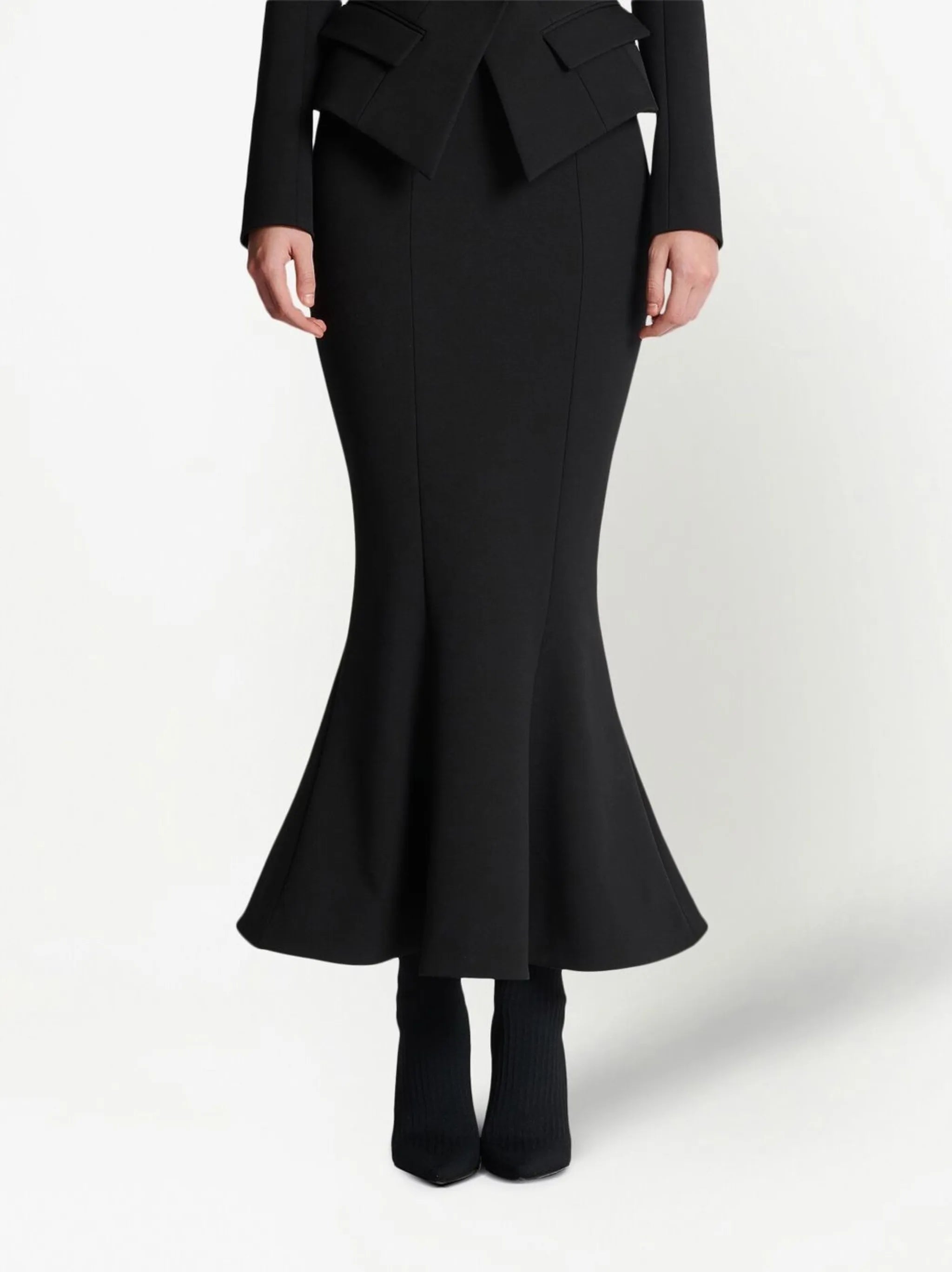 ruffled-hem midi skirt