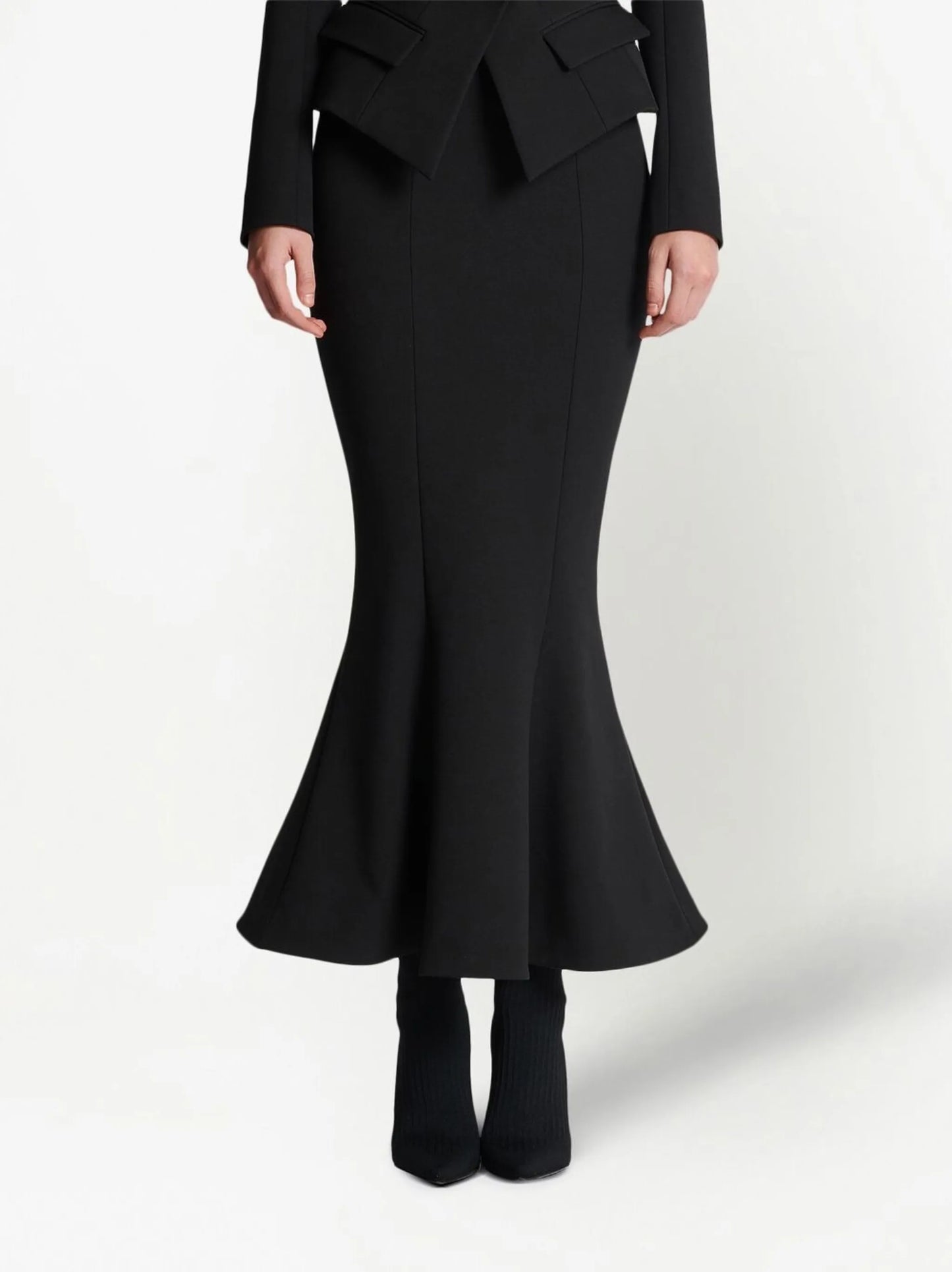 ruffled-hem midi skirt