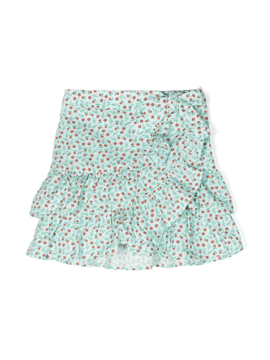 floral-print ruffled mini skirt