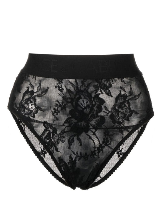 floral-lace high-waist briefs