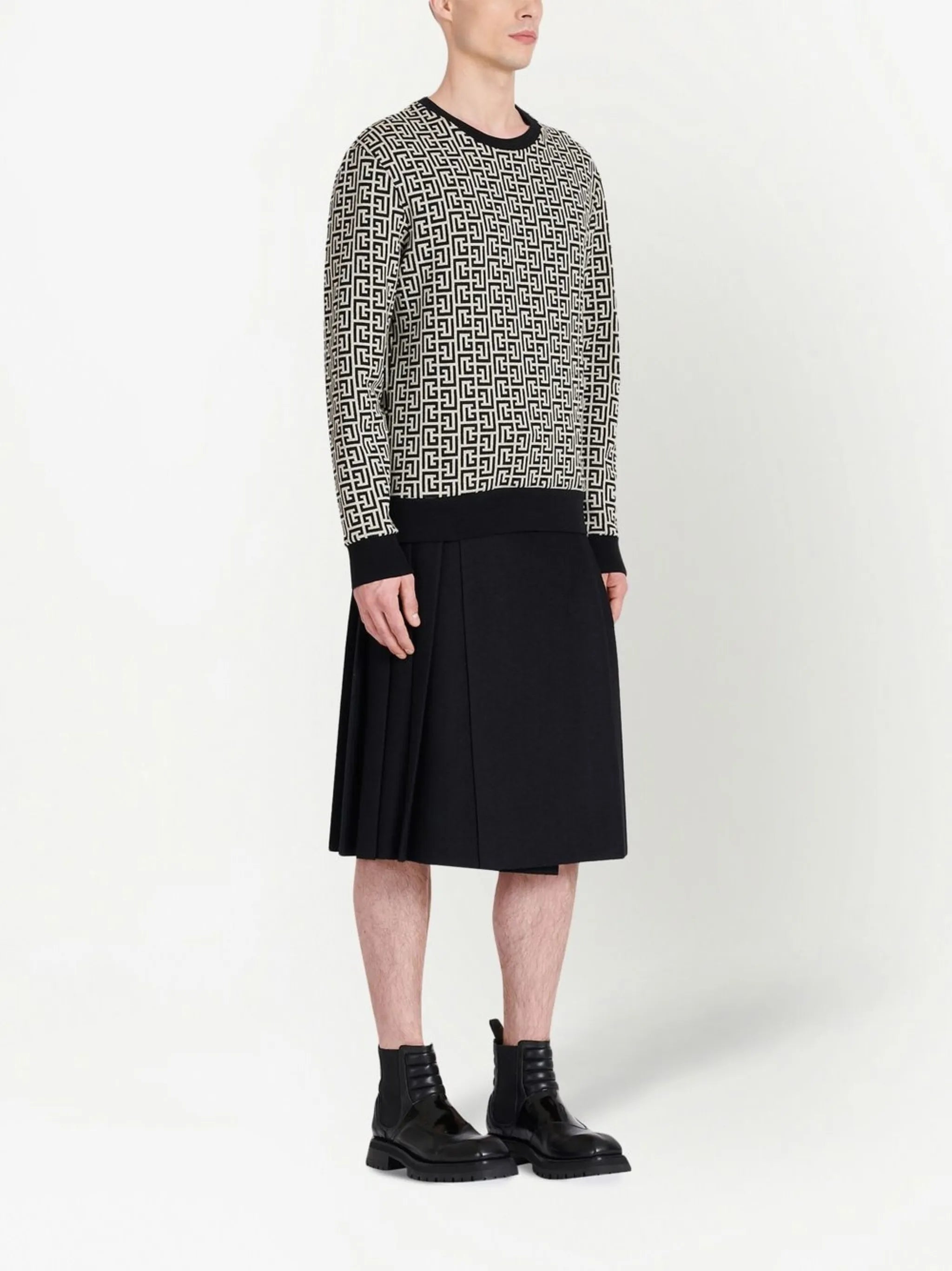 monogram-pattern crew-neck jumper