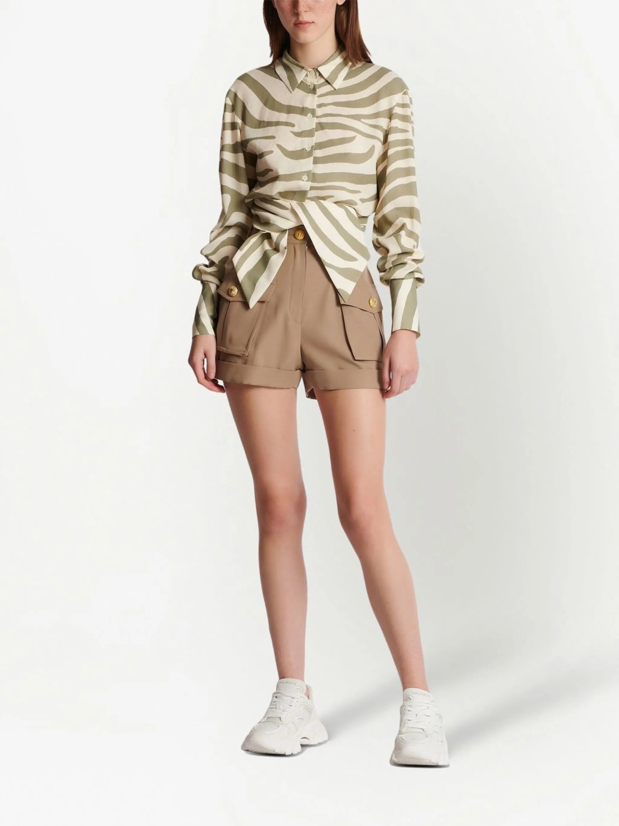 high-waisted flap-pocket shorts