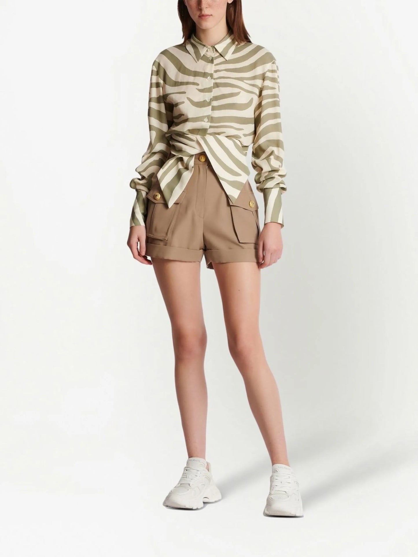 high-waisted flap-pocket shorts