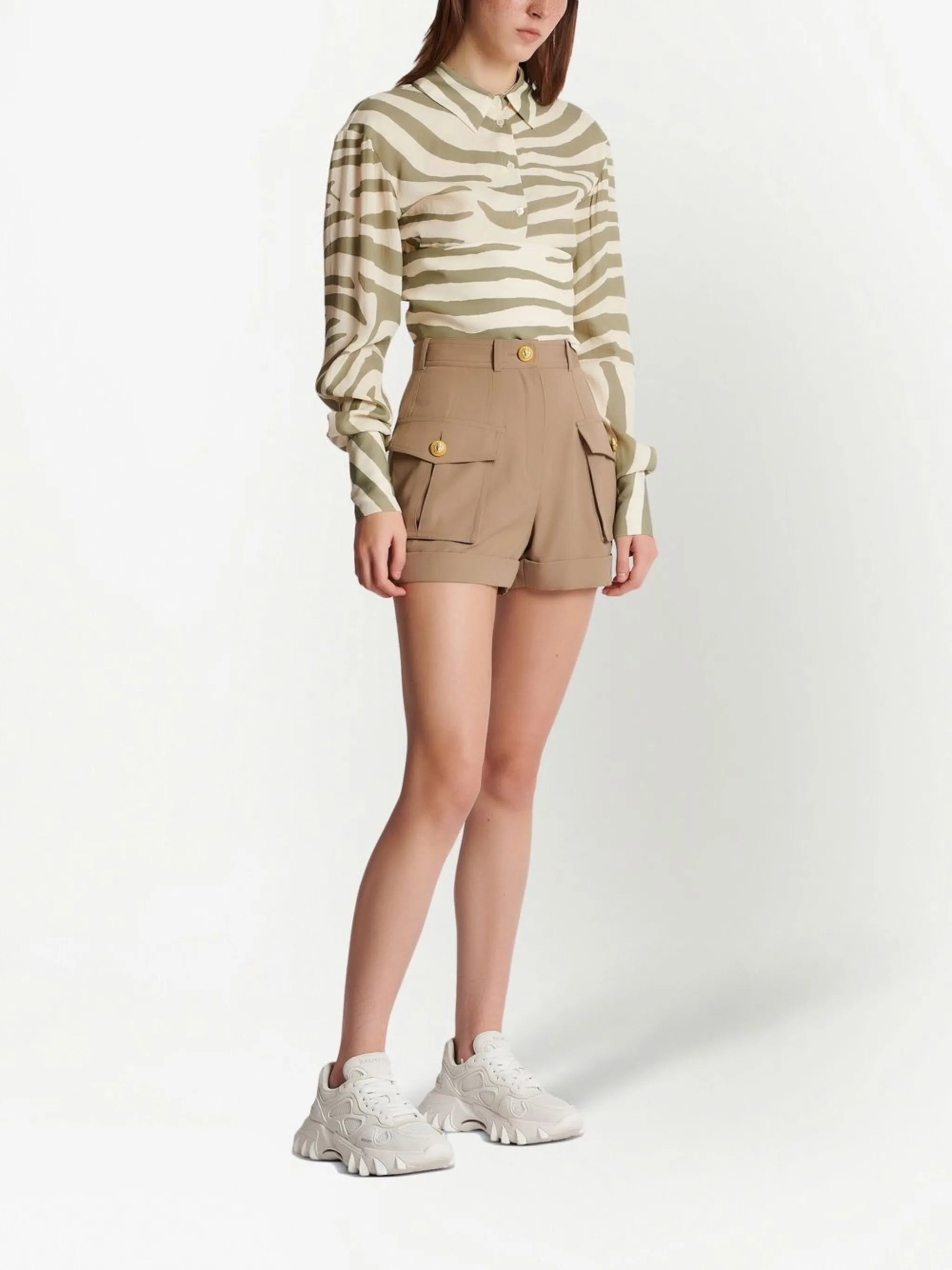 high-waisted flap-pocket shorts
