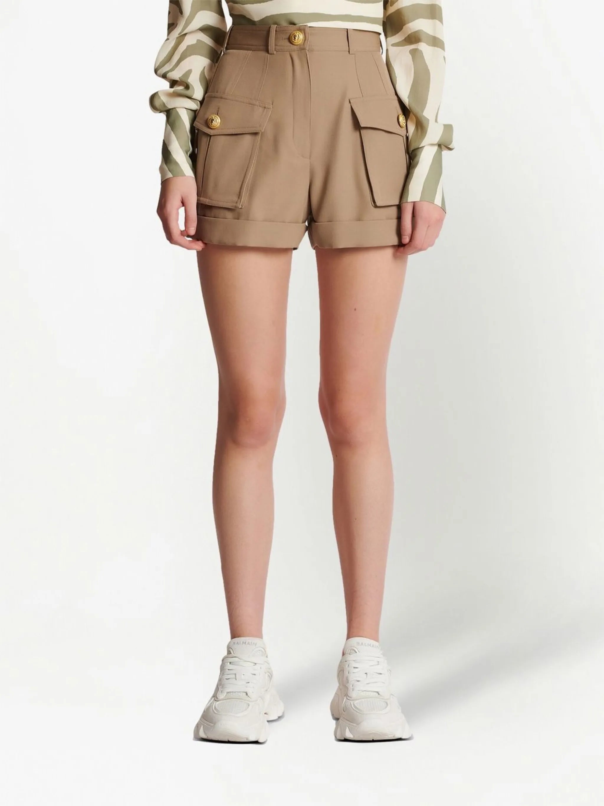 high-waisted flap-pocket shorts