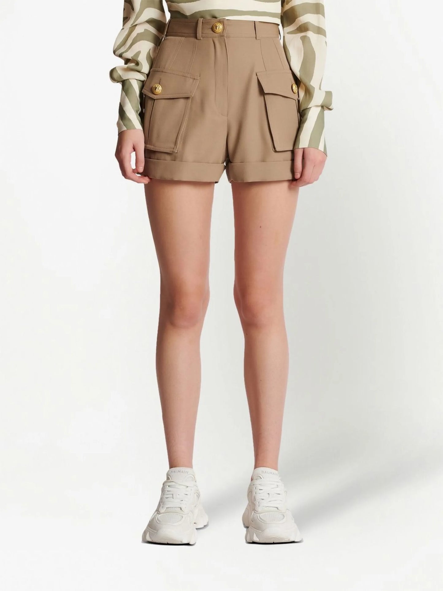 high-waisted flap-pocket shorts