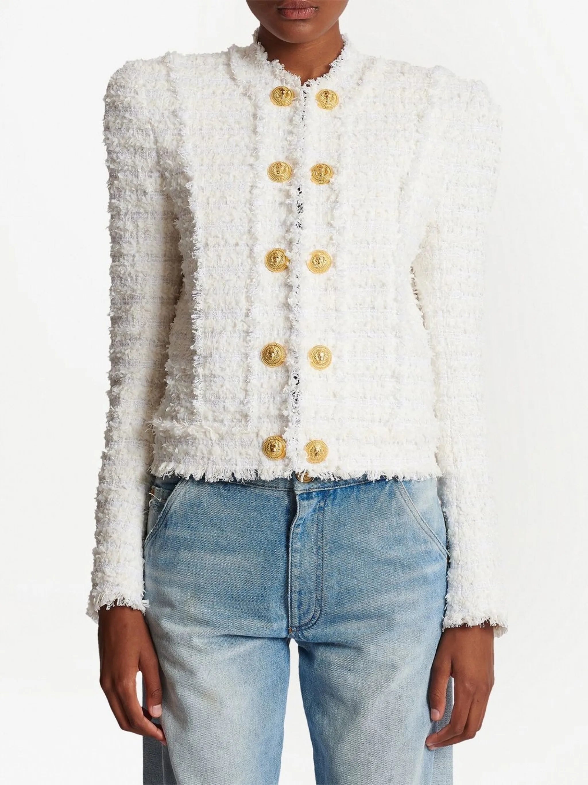 buttoned tweed jacket
