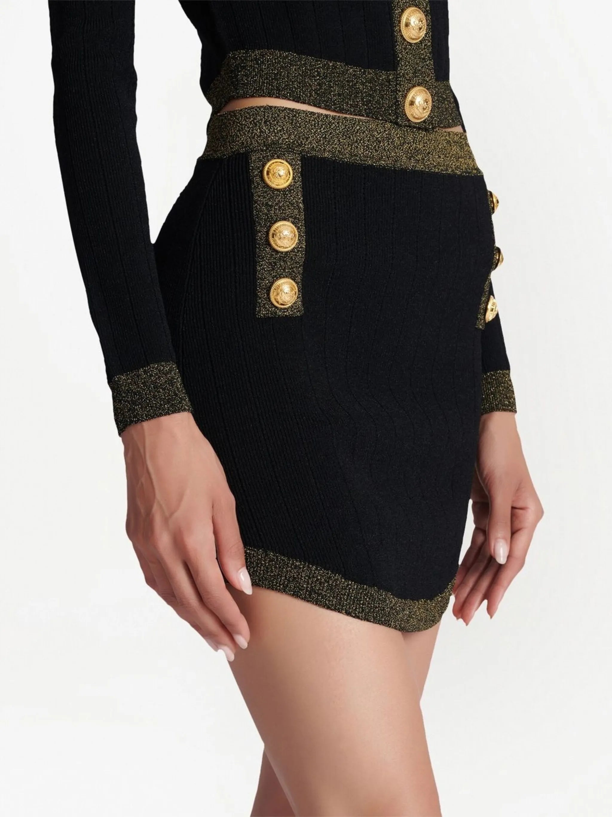 button-embellished knitted miniskirt
