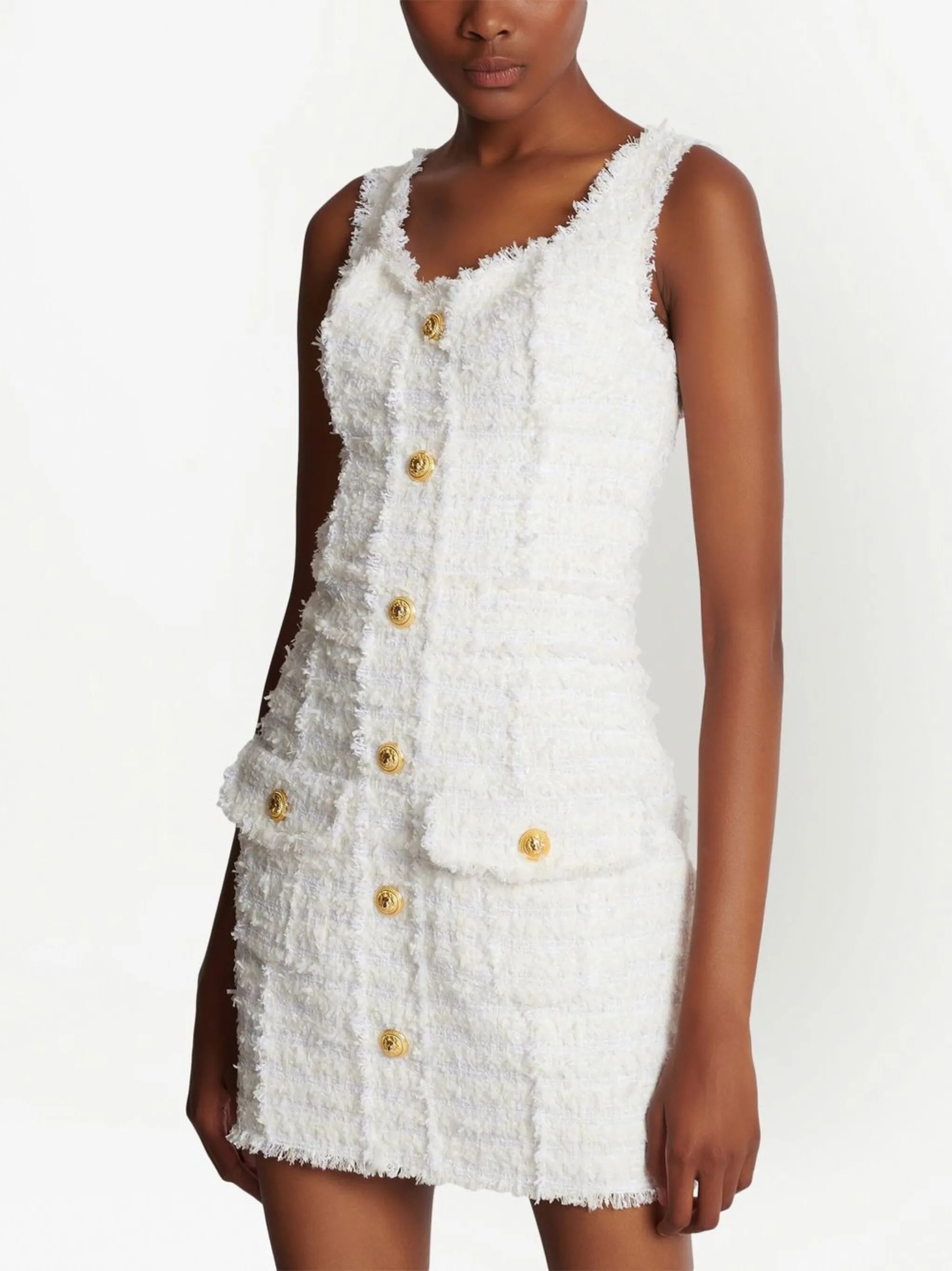 tweed button-down fastening dress