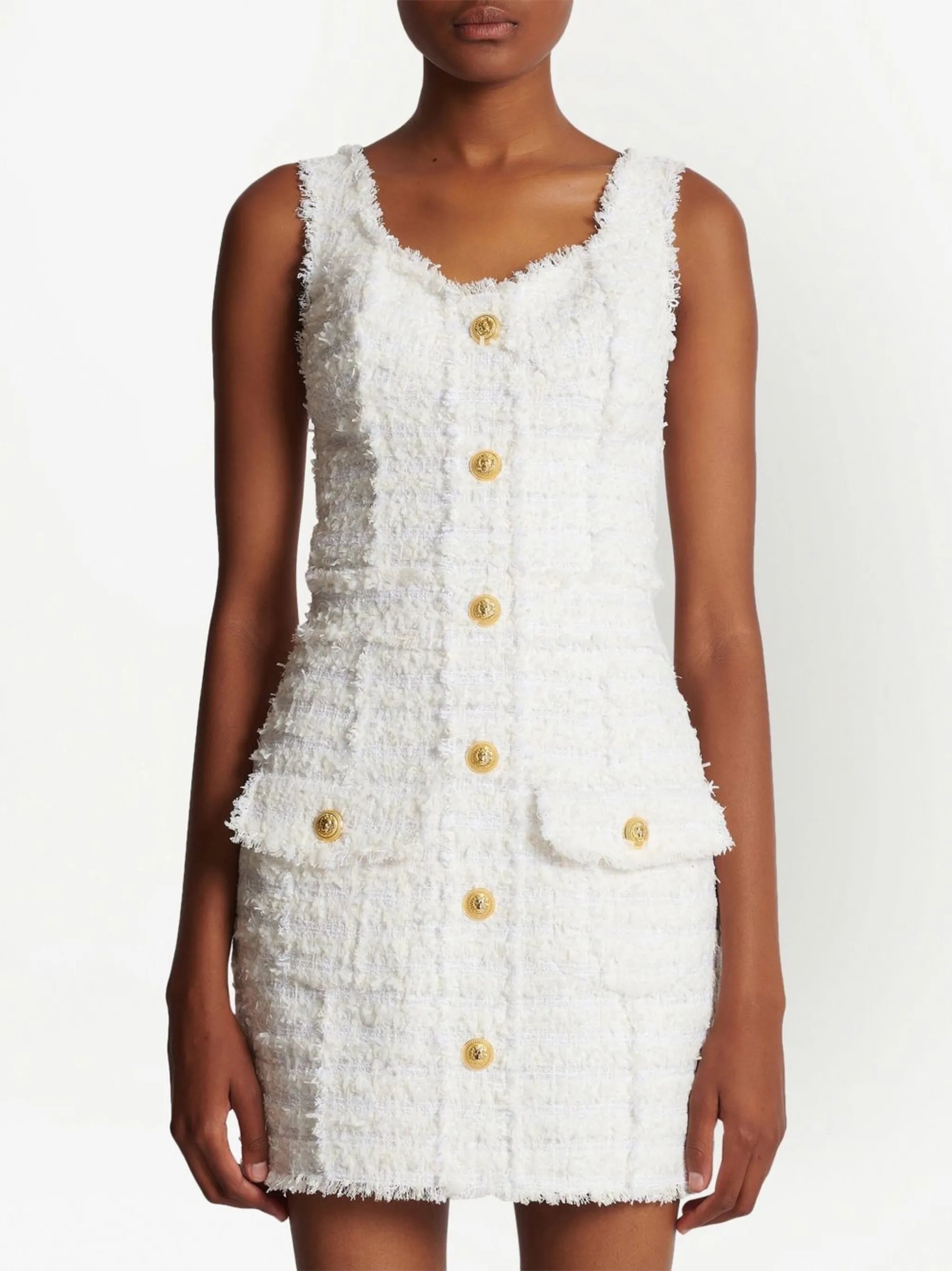 tweed button-down fastening dress
