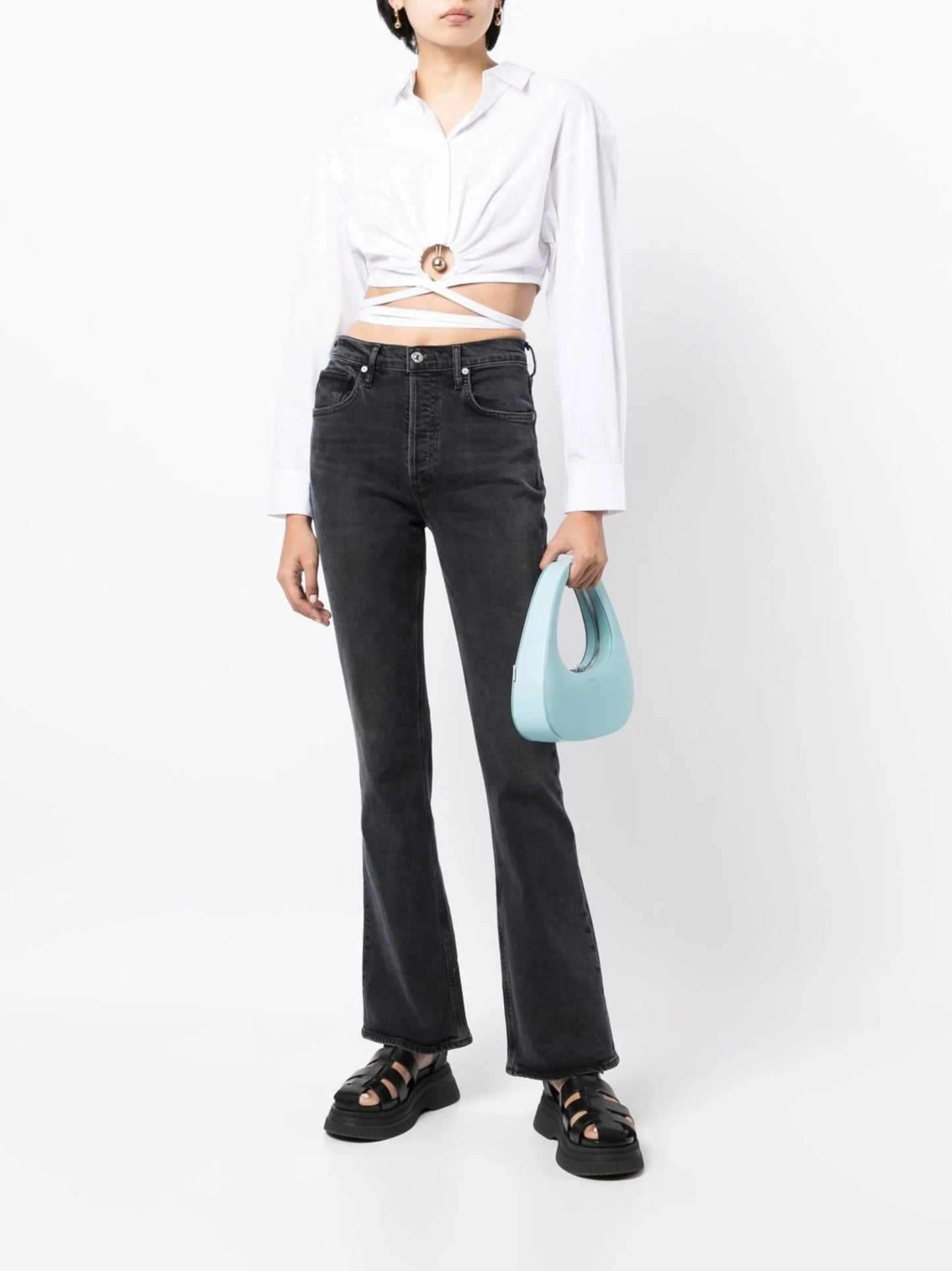 high-waisted bootcut jeans