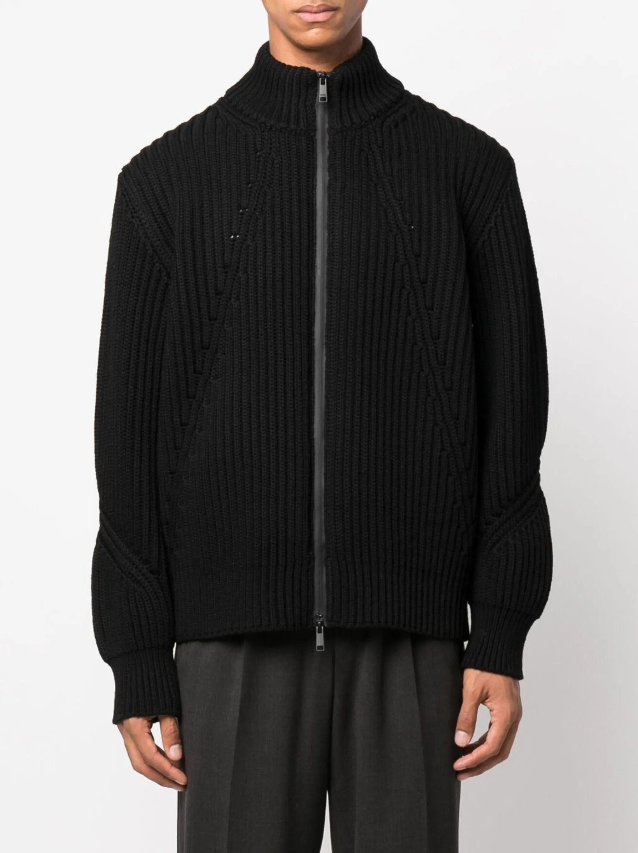 intarsia-logo zip-up cardigan