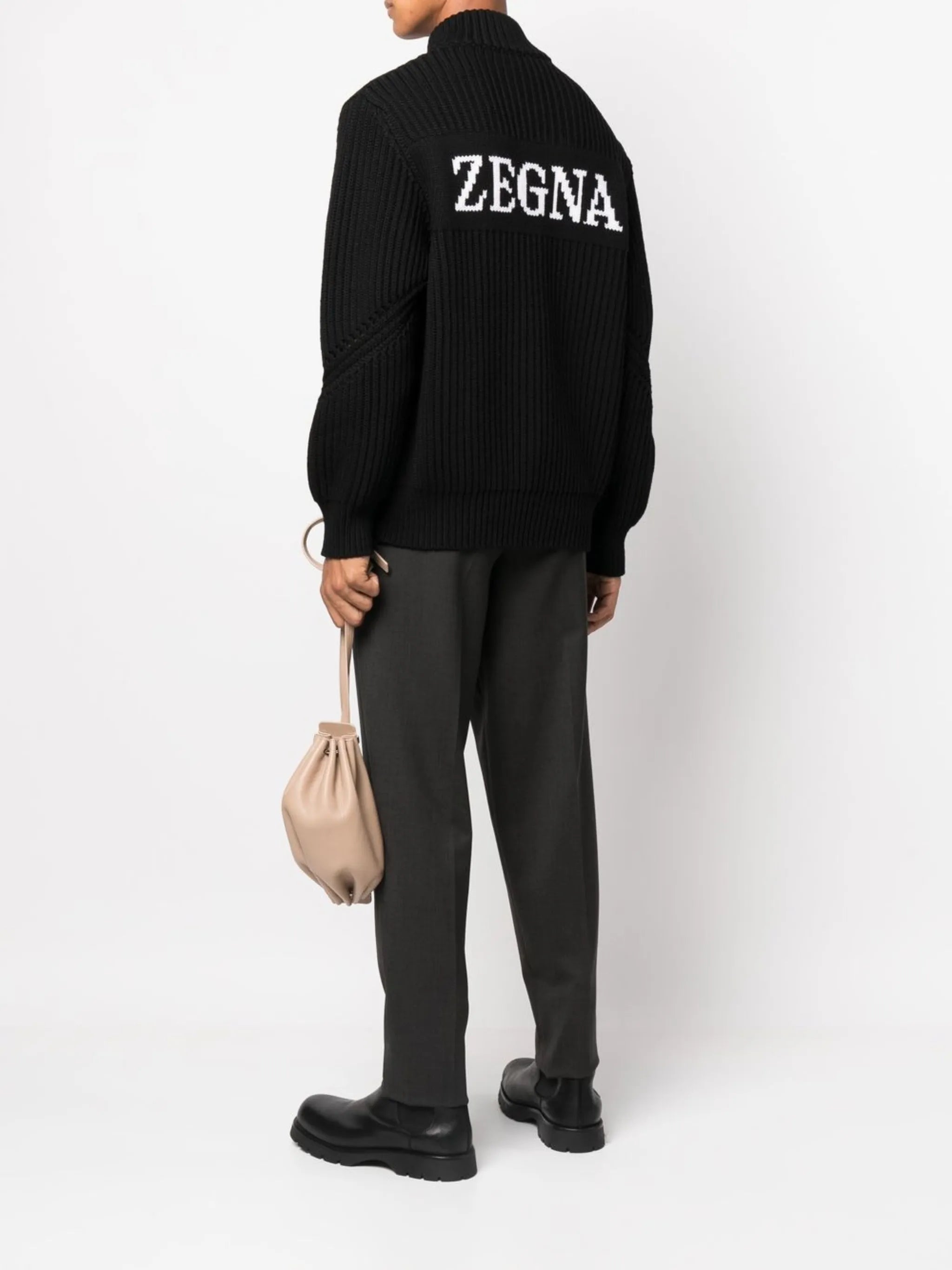 intarsia-logo zip-up cardigan