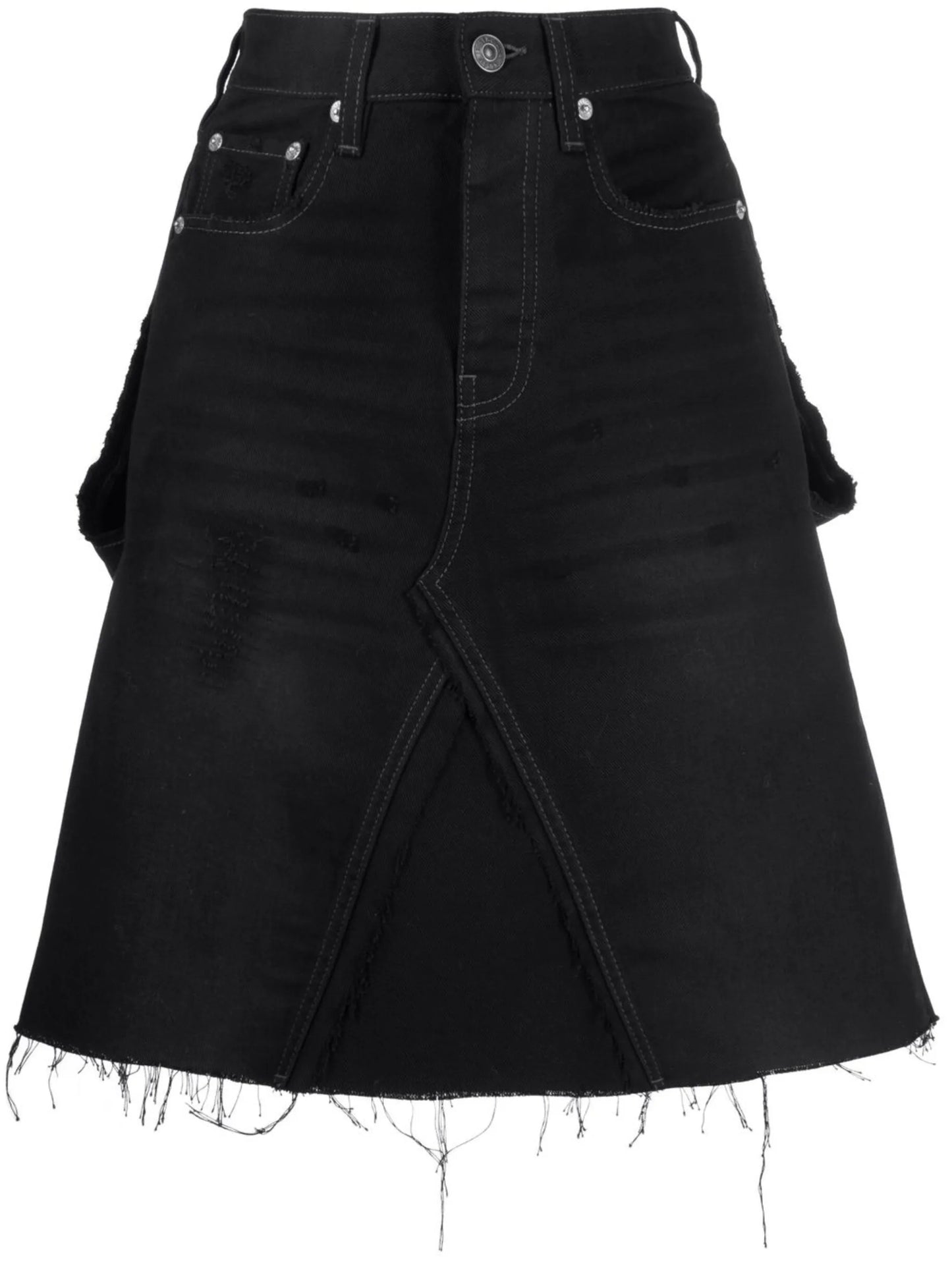 rip-detail A-line denim skirt