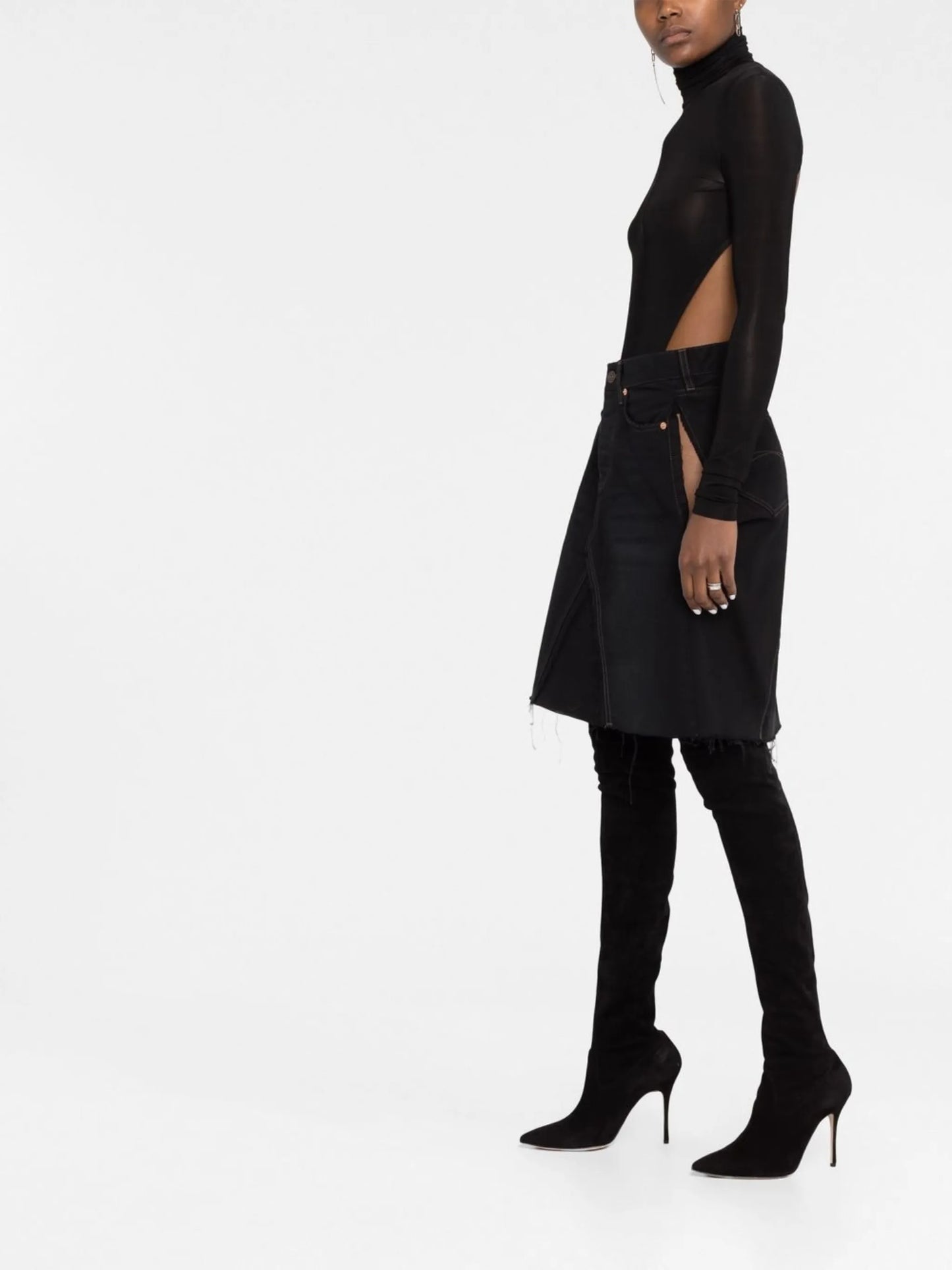 rip-detail A-line denim skirt