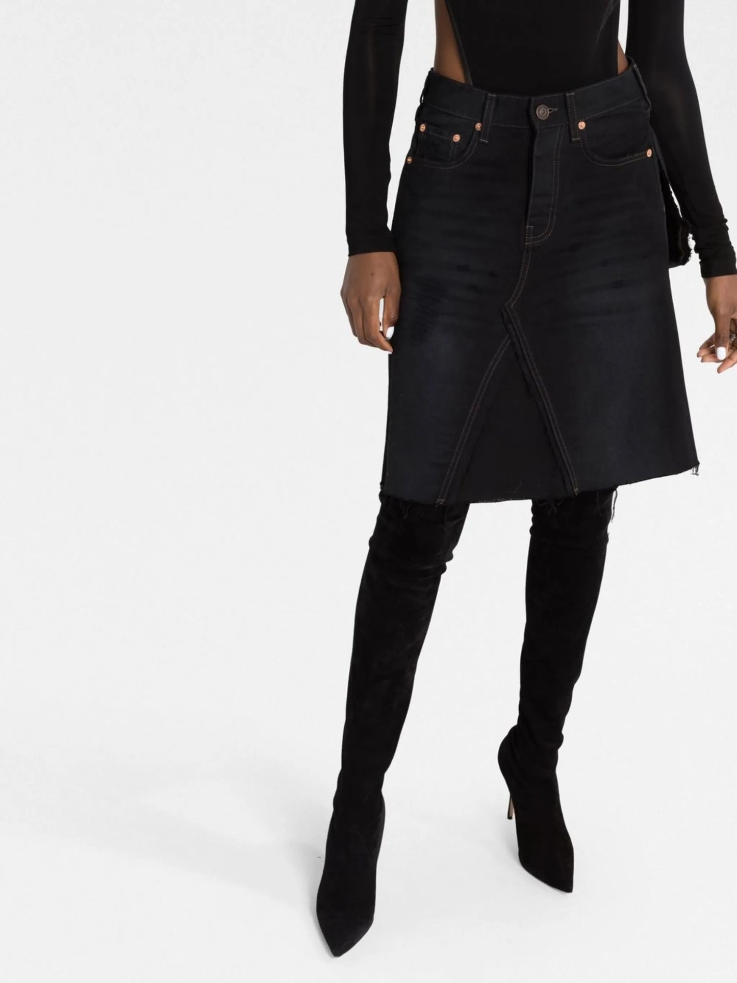 rip-detail A-line denim skirt